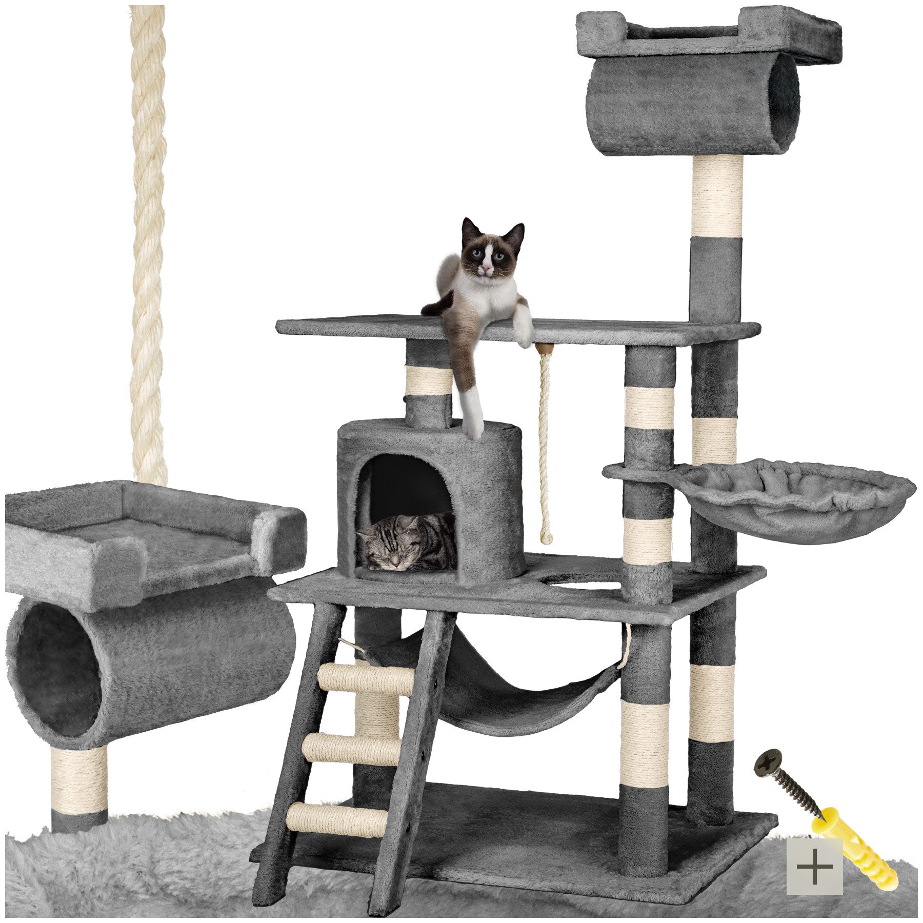 tectake Kratzbaum Katzenbaum Stokeley 141 cm Diverse Farben, Vielseitig mit robusten Sisalstangen und Plüschoberfläche von TECTAKE