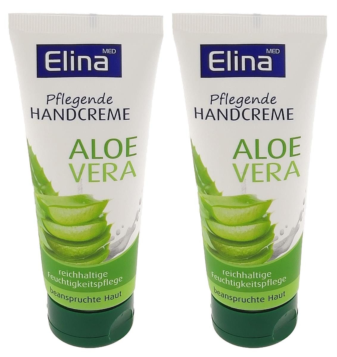 Elina Med Handcreme Aloe Vera Handcreme 2x75ml Tuben Hautpflege Tube, 2-tlg., Handcreme Hautschutzcreme Pflegecreme Handpflegecreme Handlotion Lotio