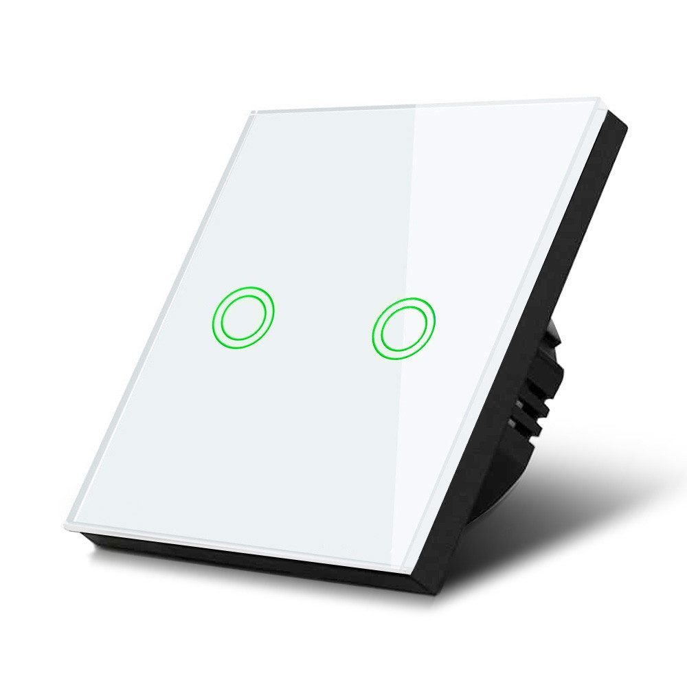Maclean Lichtschalter MCE704 (1-St), Touch-Lichtschalter Doppelter LED-Glas Schalter mit rundem Knopf