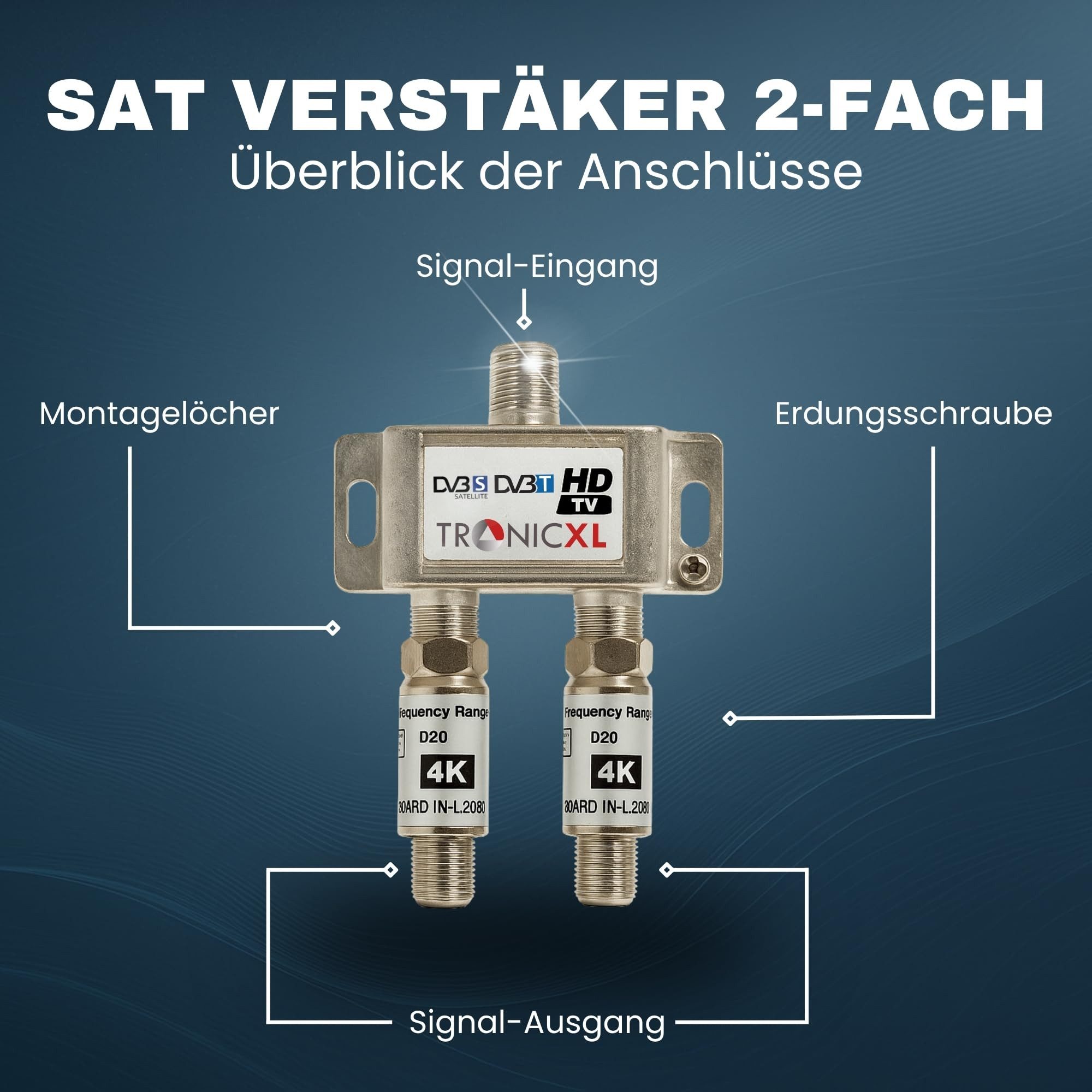 TronicXL 2-fach Sat Splitter 40dB Verstärker Antennenverteiler DVB-S2 DVB-T2 Leistungsverstärker (Anzahl Kanäle: 2, Weiche Verstärkung 3D 4K HDTV Signalverstärk – Bild 2 von 5