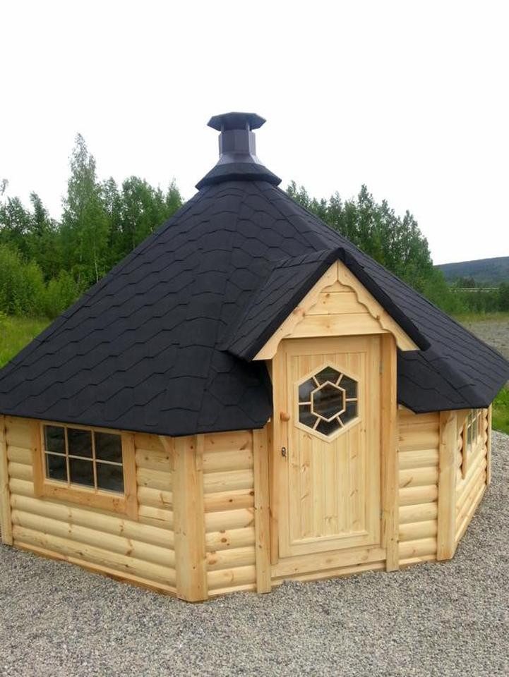 JVmoebel Grillkota Gartenholzhaus mit Grillplatz und Feuerstelle für entspannte Abende, Made in Europe