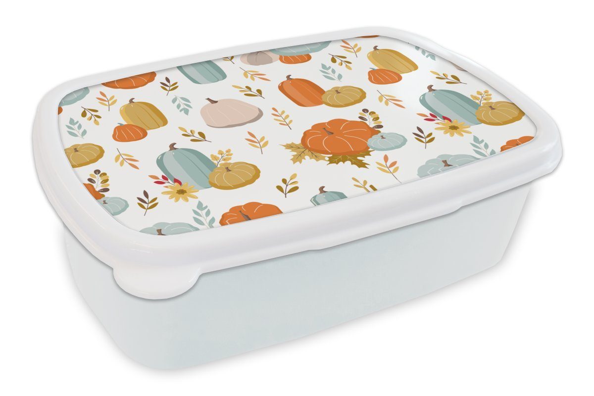MuchoWow Lunchbox Kürbis - Herbst - Muster, Kunststoff, (2-tlg), Brotbox für Kinder und Erwachsene, Brotdose, für Jungs und Mädchen weiß
