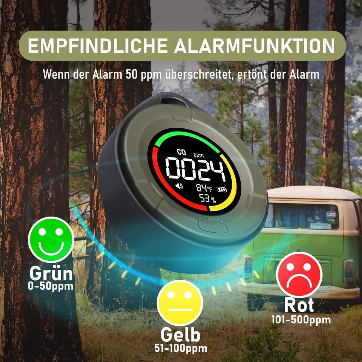 FELIXLEO CO Warnmelder Tragbar Mini Kohlenmonoxid Detektor Camping Reise CO-Melder – Bild 4 von 5