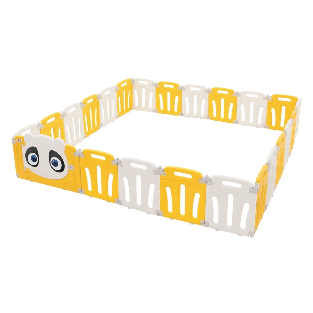 Joyz Laufgitter Laufstall Baby Krabbelgitter faltbar Absperrgitter Zaun Babygitter, Kinderlaufstall 240×240 cm Weiß-Gelb Schutzgitter mit Tür und Lernuhr