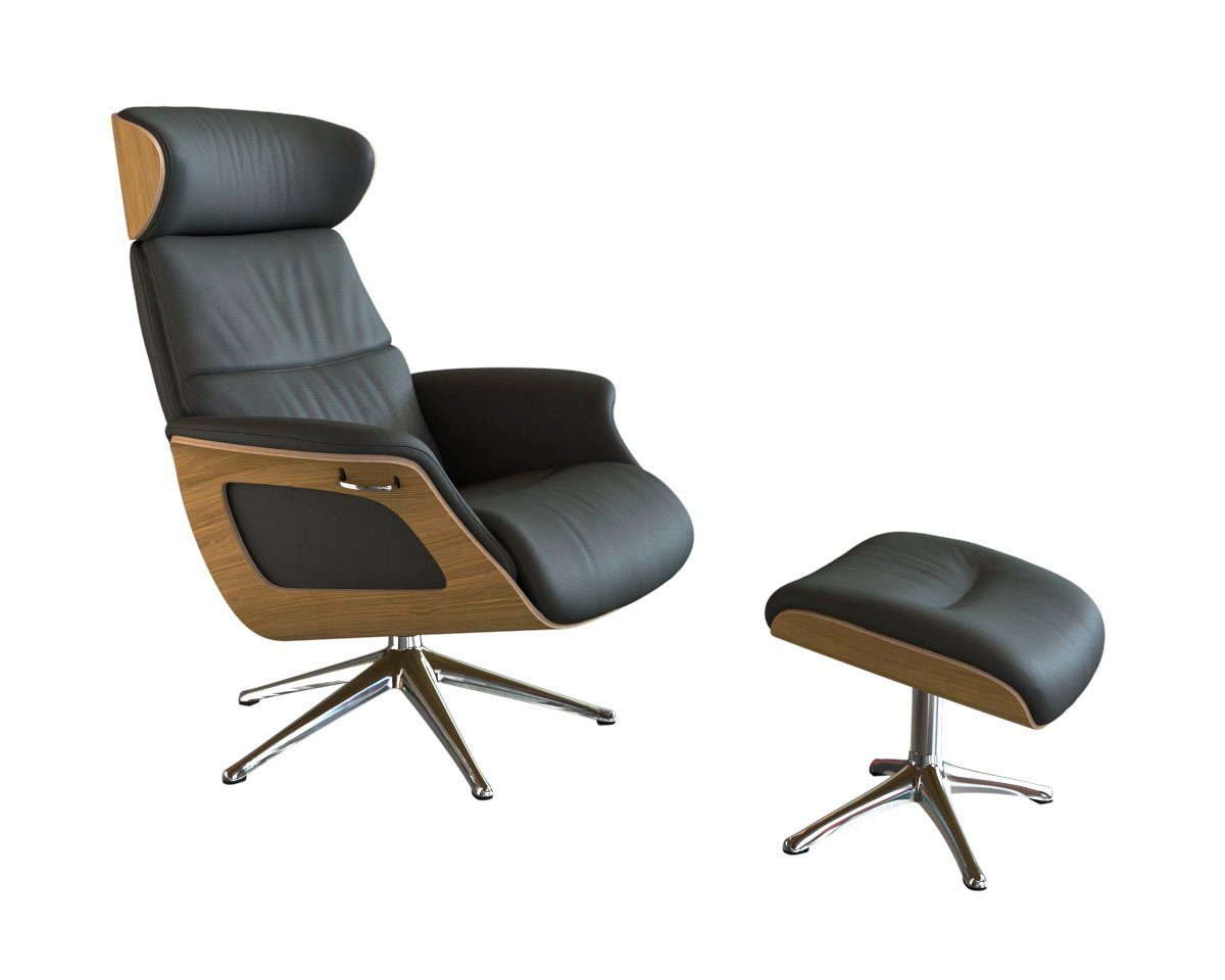 FLEXLUX Relaxsessel Clement Rücken u. Kopfverstellung, ergonomisch, Airchannels, Rücken- & Kopfteilverstellung, Drehbar, Armlehne Eiche, Fuß Alu
