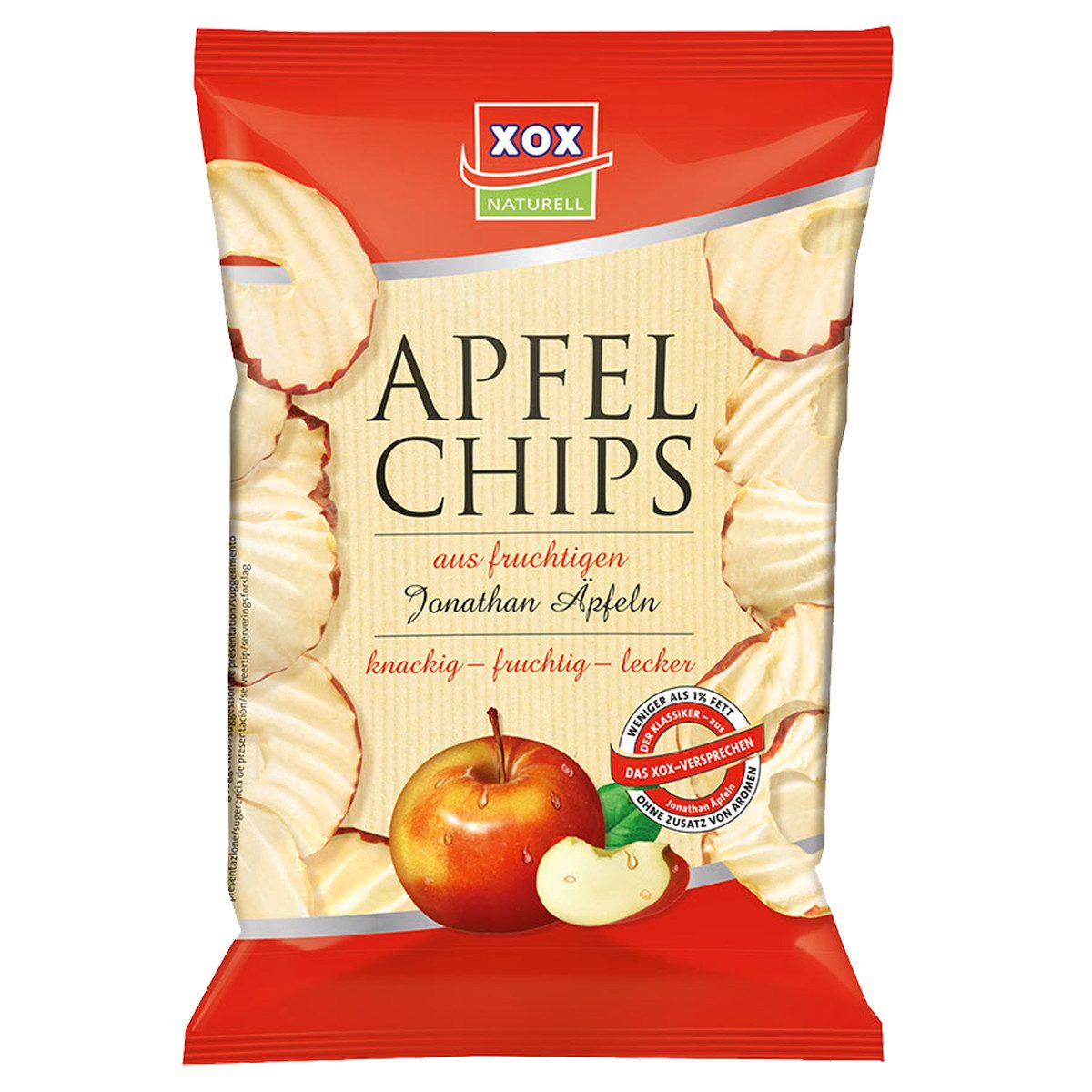 XOX Knabberei, XOX Apfelchips knusprig fruchtig und ideal fuer den Snackmoment 40g