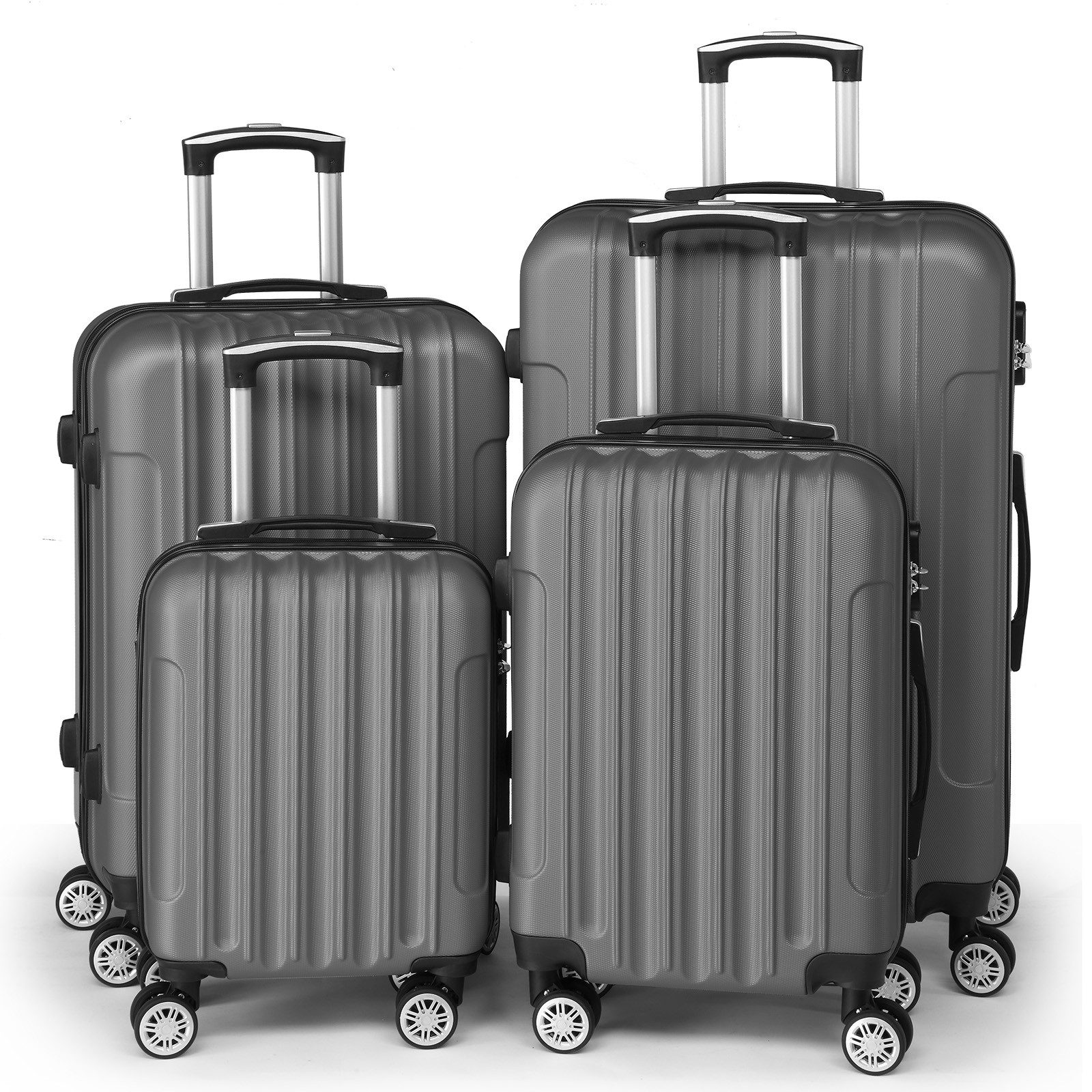 LALAHO Trolley Kofferset Hartschale Reisekoffer, 360° Rollen, 4 Rollen, 4er Set Handgepäck, moderner Koffer, Dunkelgrau