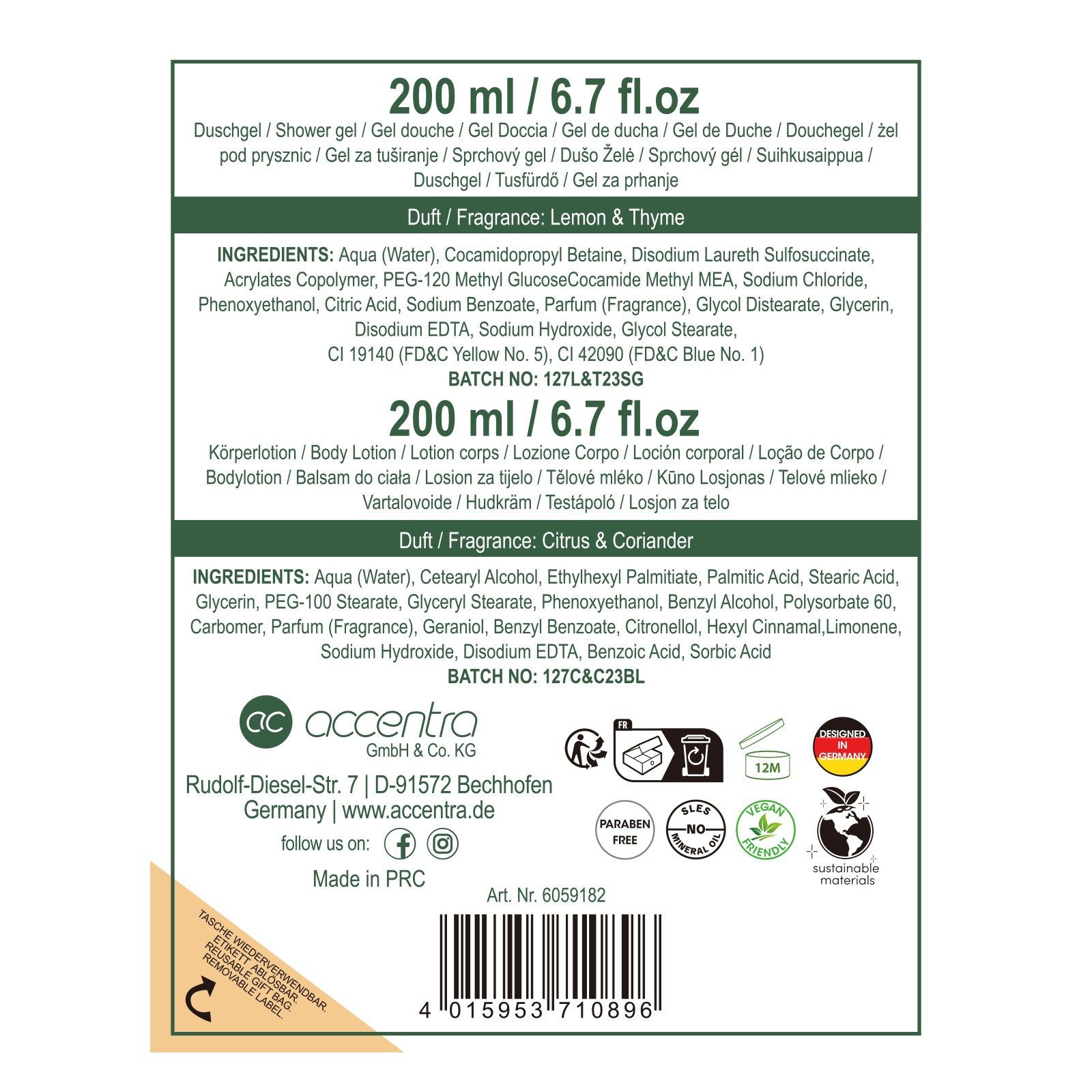 ACCENTRA Pflege-Geschenkset Badeset HERBAL SPA Duschgel und Bodylotion Set, 1-tlg., mineralölfrei parabenfrei sles-frei vegan