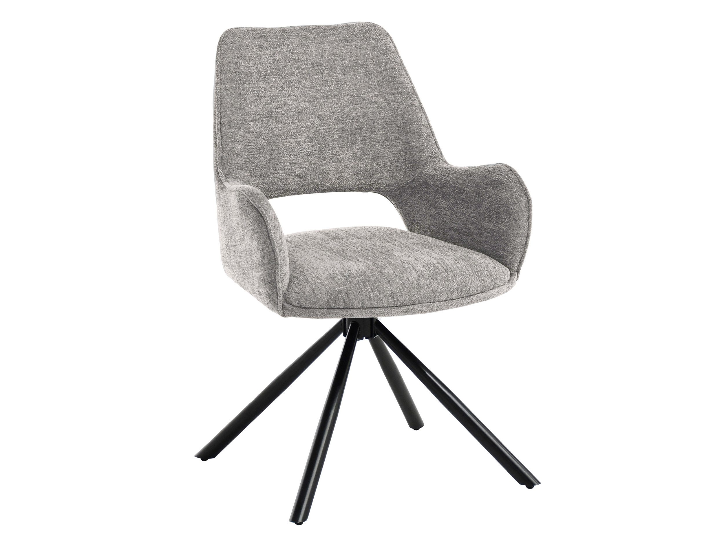 Beautysofa Drehstuhl TREO Esszimmerstuhl mit Armlehnen (Polsterstuhl, Raven Stoff), schwarze Metallbeine