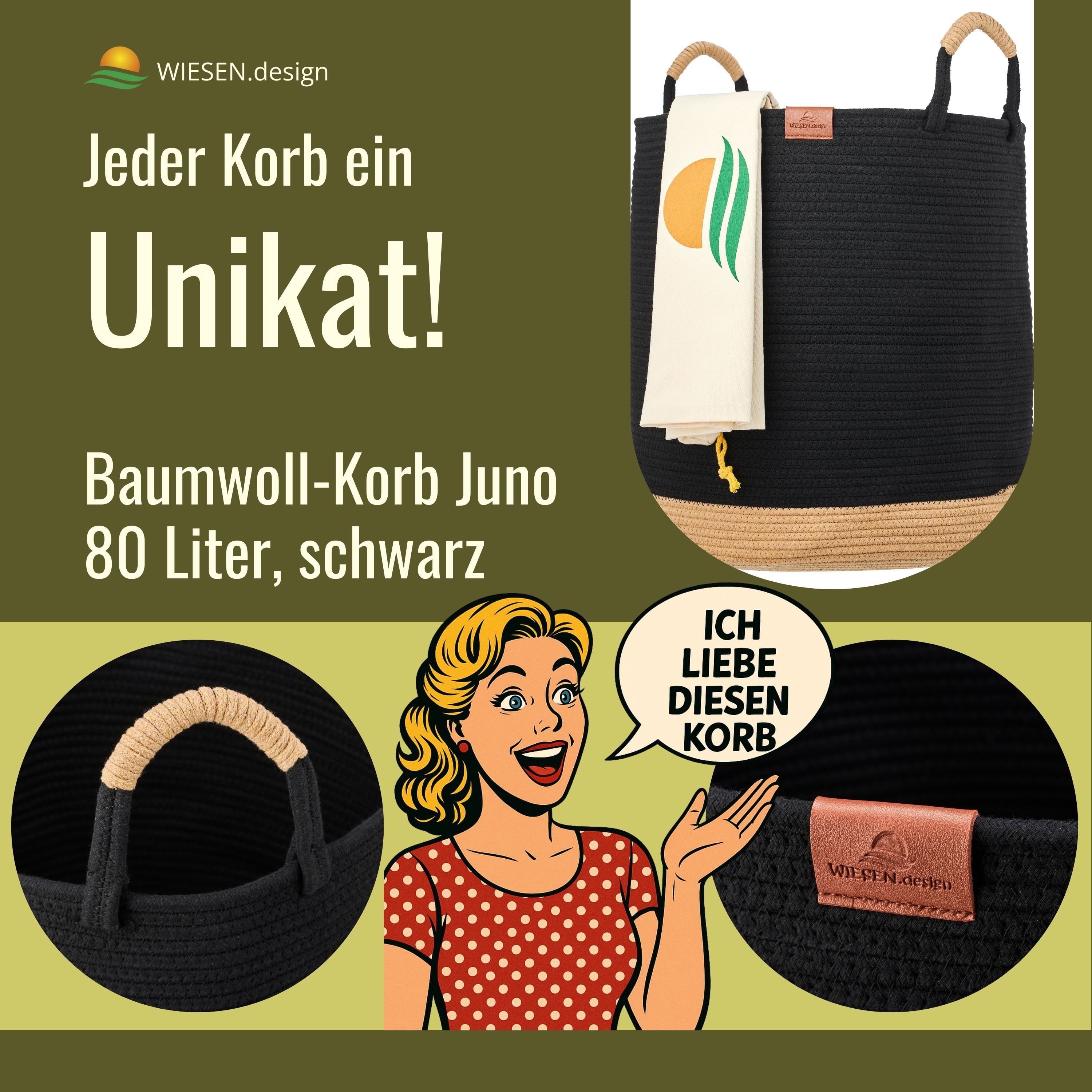 WIESEN.design Wäschekorb Großer Wäschekorb geflochten - Juna 80L - aus 100% günstig online kaufen