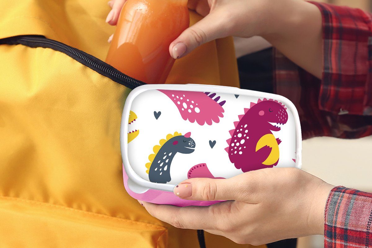 Kinder, Mädchen, - Muster für Brotdose Erwachsene, Dino - Rosa Mädchen, - Brotbox Snackbox, Kind - Kunststoff Lunchbox (2-tlg), MuchoWow Kunststoff,