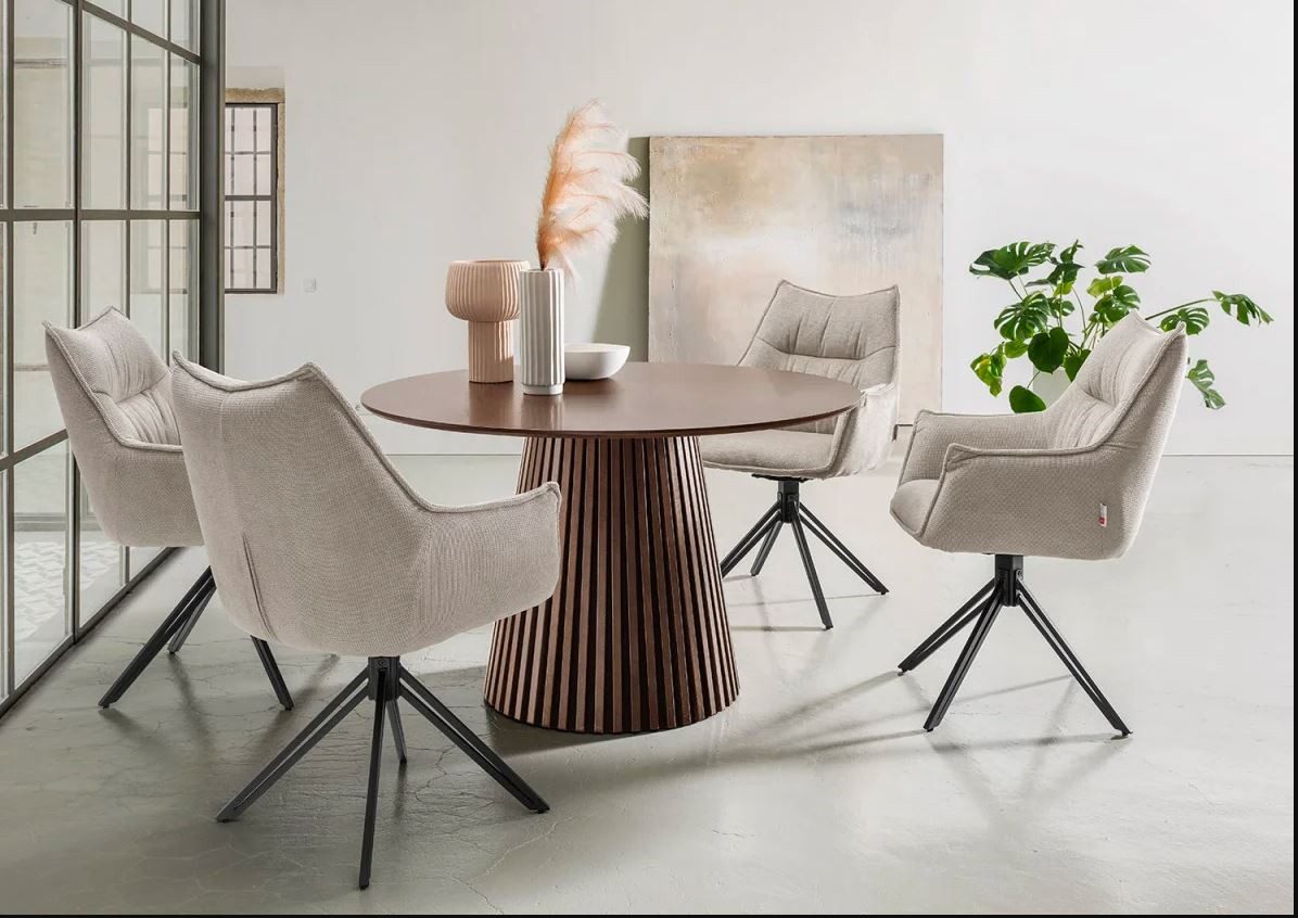 terrassana Esszimmer-Set Bari beige & Tisch smoked oak rund 120cm, (Komplett-Set)