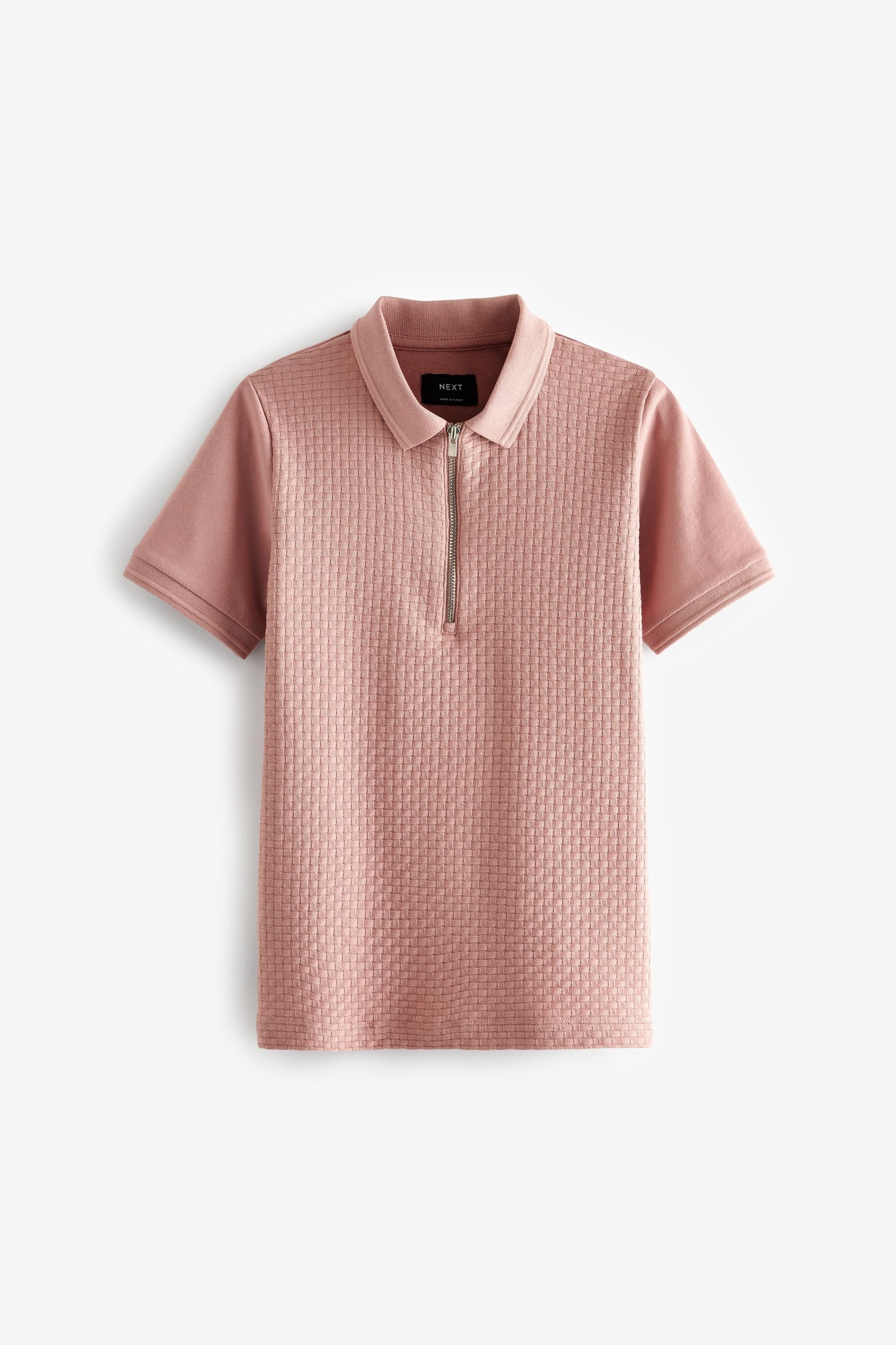 Poloshirt mit Pink Next (1-tlg) Reißverschluss Kurzärmeliges Poloshirt