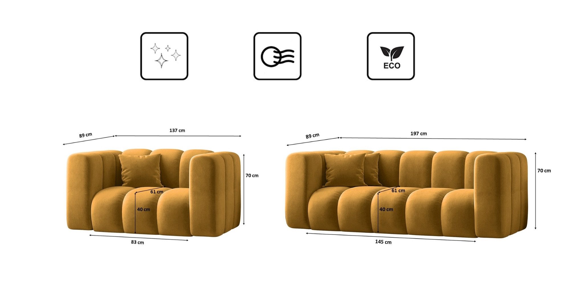 Kaiser Möbel Loungeset Sofagarnitur 2+1+1 Couchgarnitur serie Grand Stoff Haga und Salvador