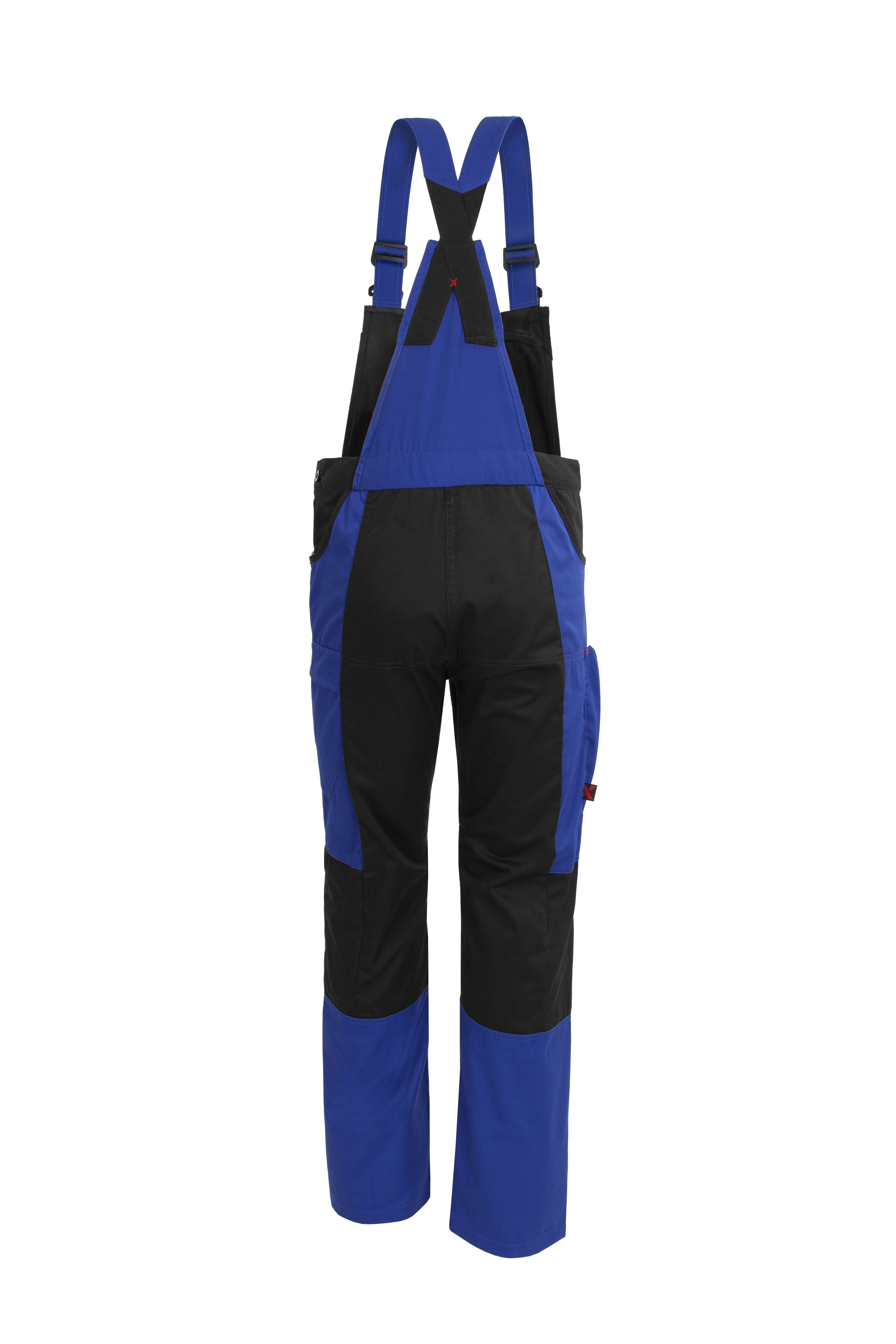 Qualitex Workwear Arbeitslatzhose "X-Serie" X-treme strapazierfähige Arbeitshose - faserverstätkt (1-tlg) Latzhose mit 14 Taschen - Blaumann mit vorgeformter Kniepolstertasche