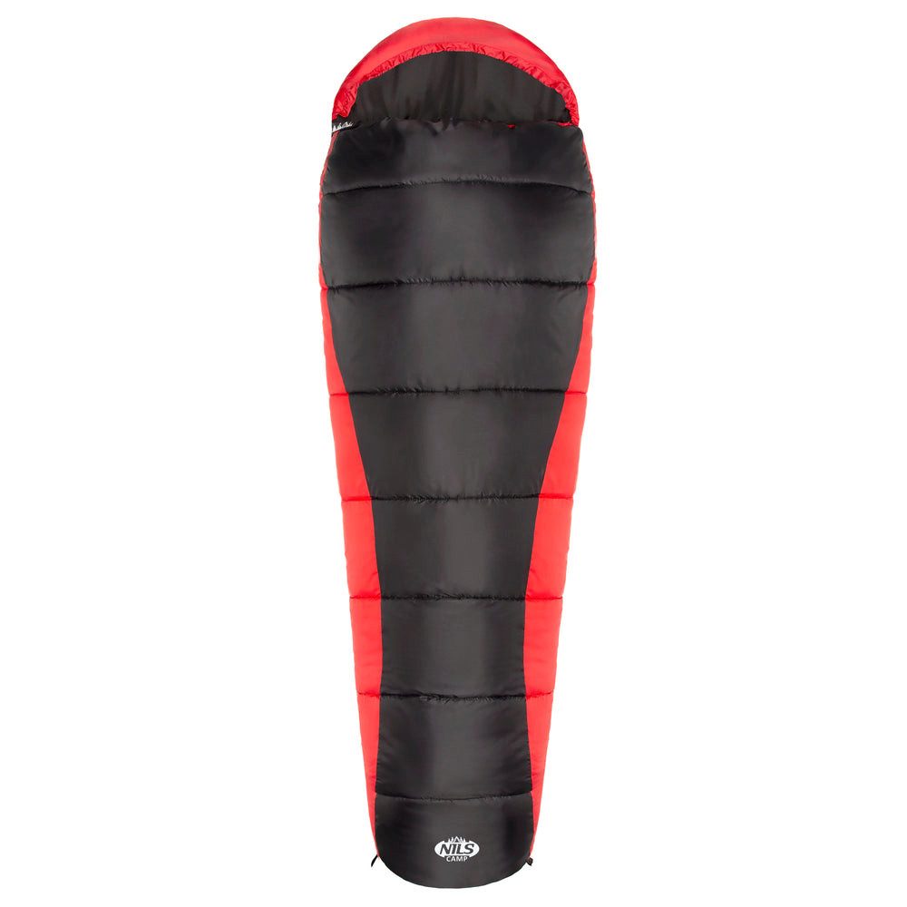 NILS CAMP Mumienschlafsack Trekkingschlafsack Campingschlafsack warm (Spar-Set, 1 tlg., 190 cm feuchtigkeitsabweisend), Mumienform, Kapuze, Innentasche, 2-Wege-Zip, Packbeutel