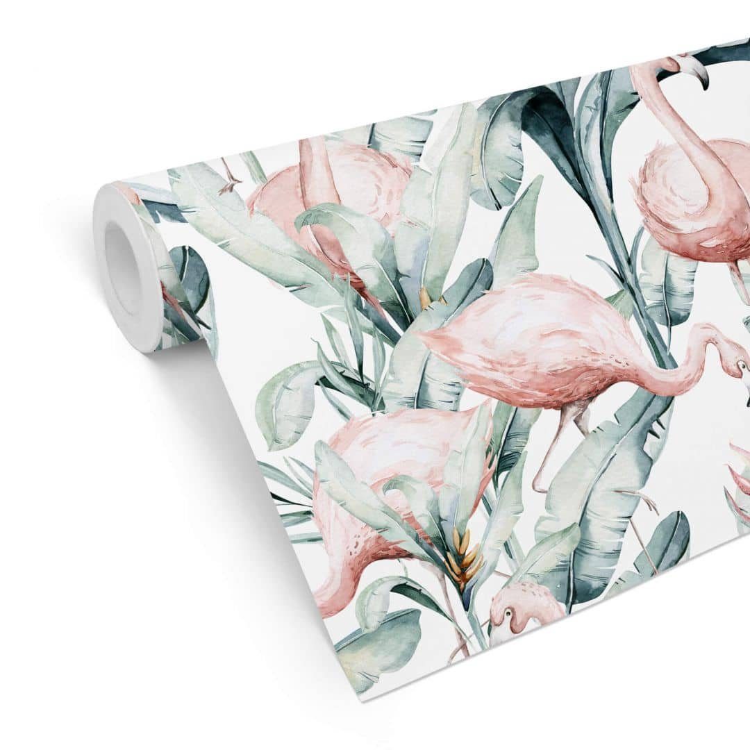 K&L Wall Art Mustertapete Kinderzimmer Vliestapete Tropische Dschungel Flamingo Vogeltapete, Flamingo Tapete