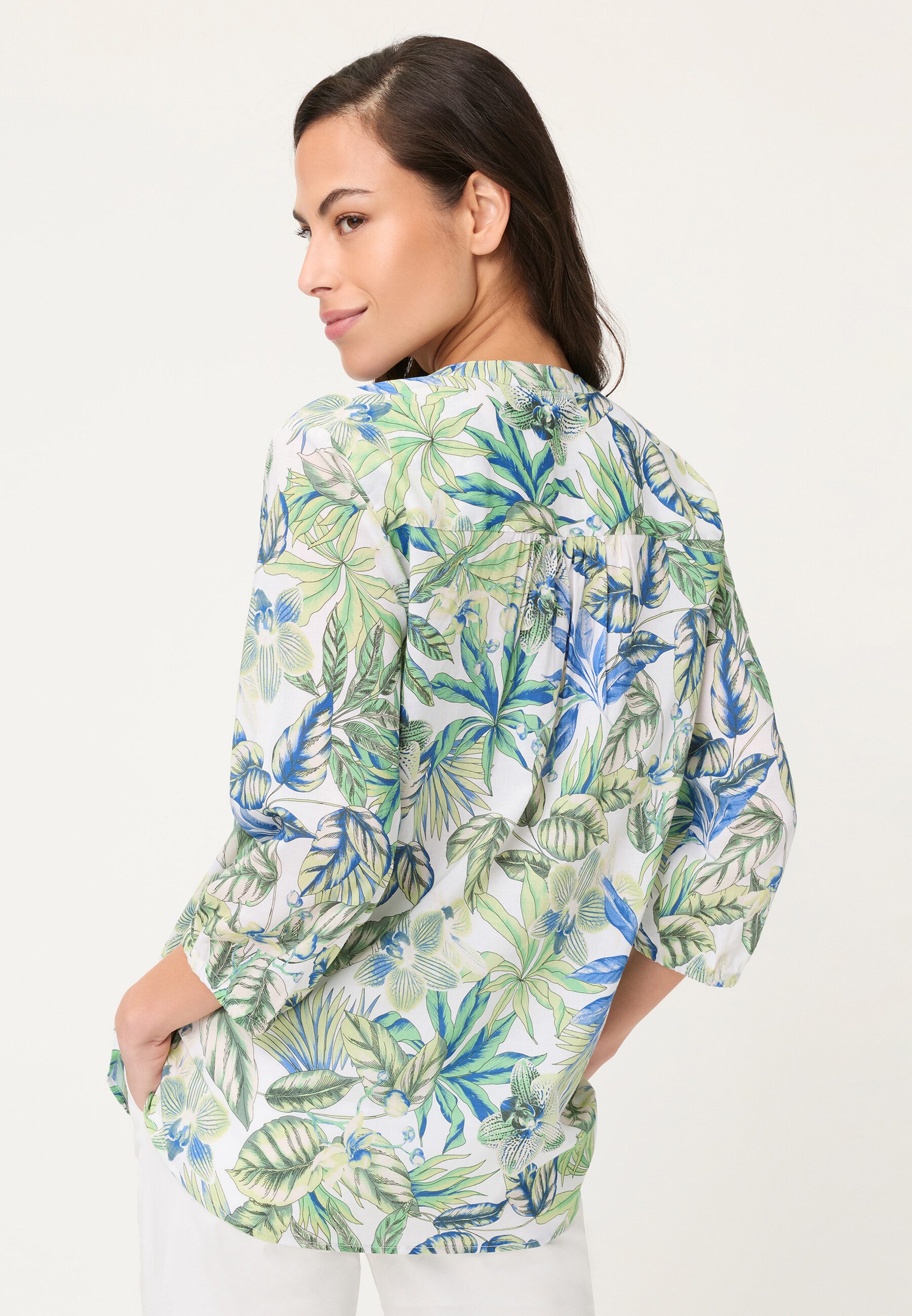 Olsen Hemdbluse Bluse mit Allover-Dessin und tiefem V-Ausschnitt