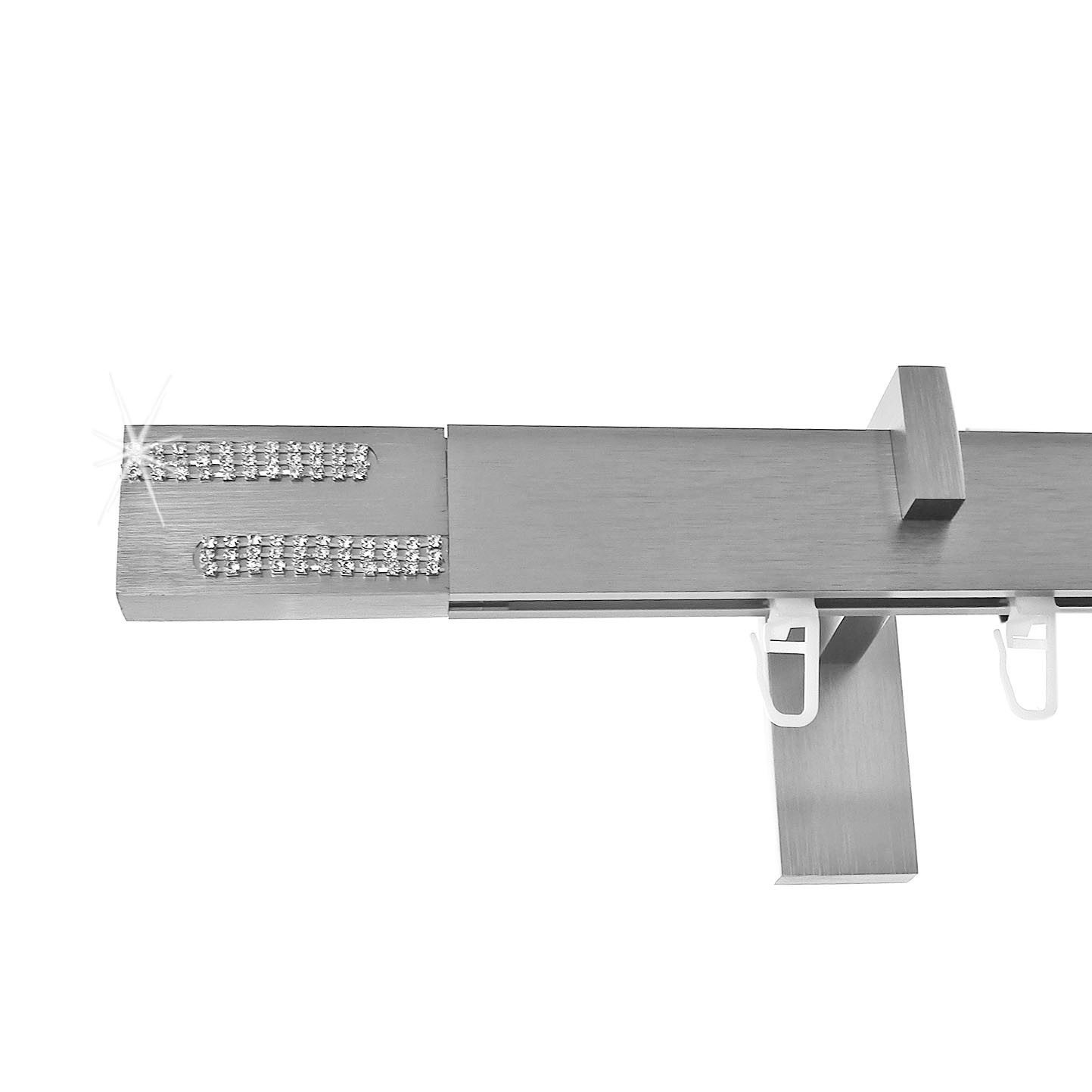 BASIT Gardinenstange eckig Innenlauf Edelstahloptik 30x14 mm mit Wandträgern 200 cm E94, Ø 30 mm, 1-läufig, verschraubt, Aluminium, H90 200 cm E94 mit Kristallen