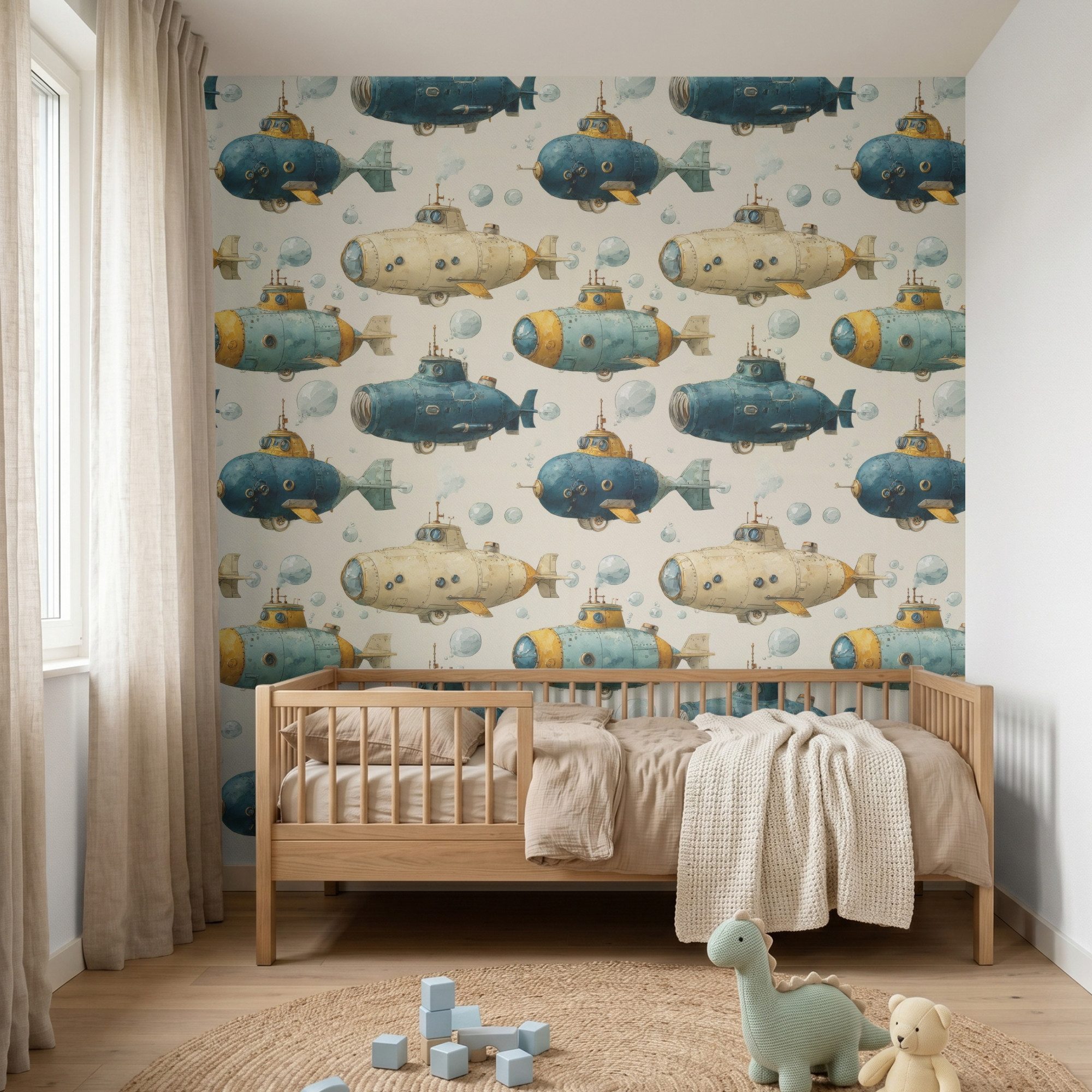 OnlyWow Fototapete Kinderzimmer - Tauchboot - Fantasie - Farbenfroh, Matt, bedruckt, Wohnzimmer, Modern, Wandtapete, Vinyl Tapete 220x240cm