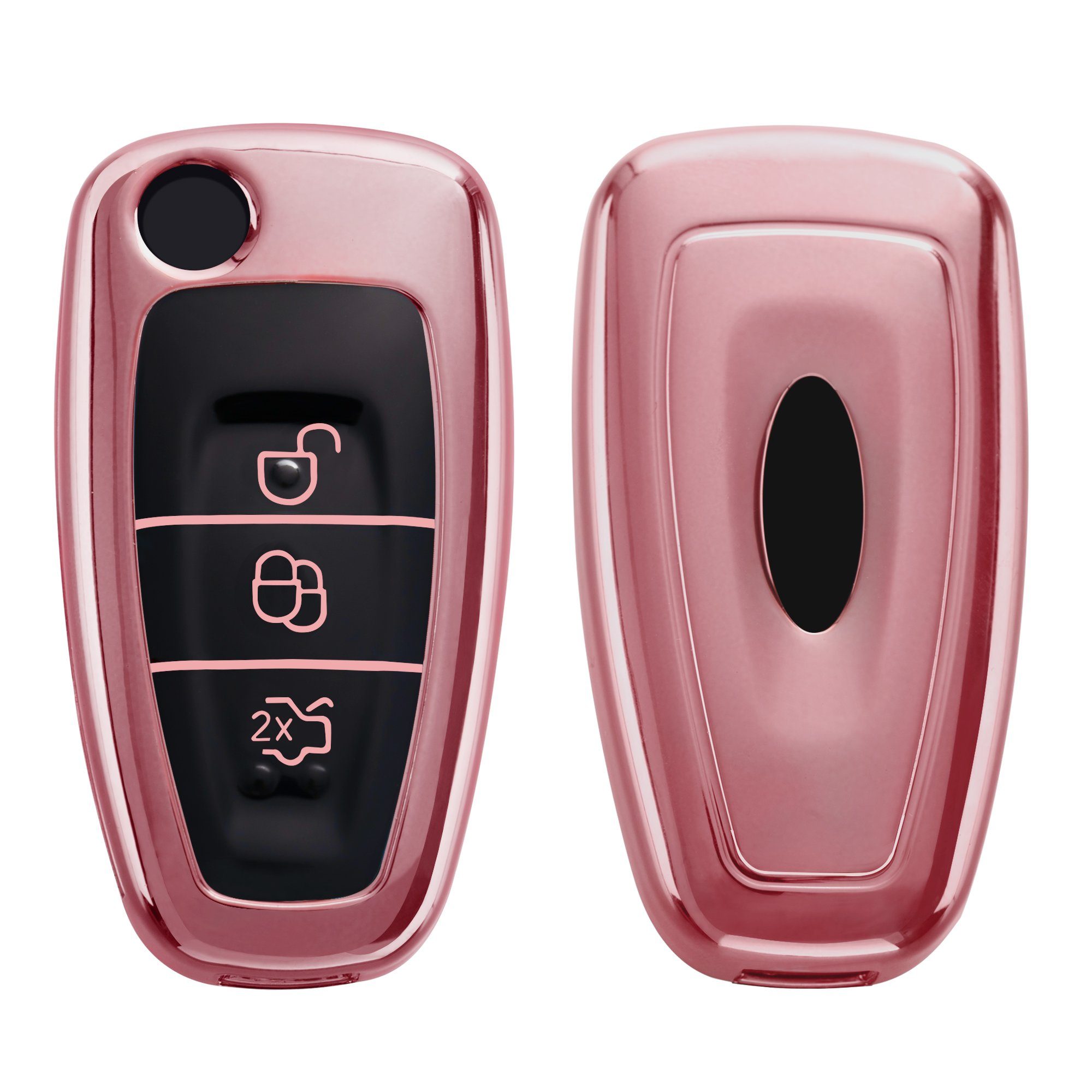 Schlüssel Case Hülle Schlüsselhülle Schlüsseltasche Ford, Hochglanz für kwmobile Autoschlüssel Cover Rosegold Silikon