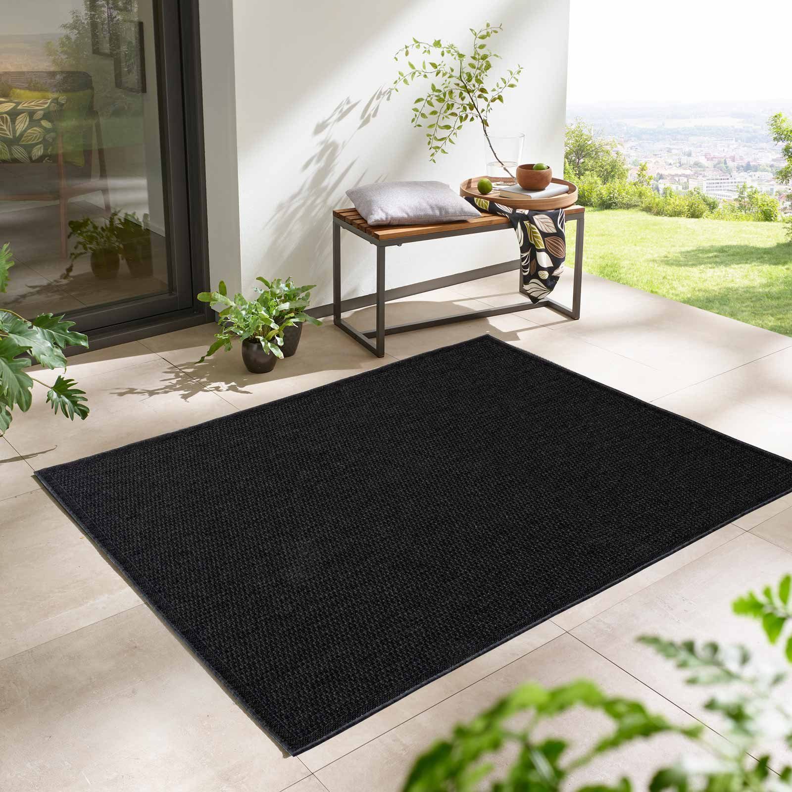 Teppich Outdoor & Indoor Teppich wetterfest Columbia Sisaloptik mit Bordüre, TaraCarpet, rechteckig, Höhe: 5 mm, Kurzflor anthrazit In & Outdoor Balkon Terrasse Wohnzimmer 160x220