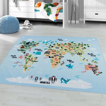Kinderteppich PLAY 2917, Ayyildiz Teppiche, rechteckig, Höhe: 6 mm, robuster Kurzflor, Weltkarte,Kinderzimmer