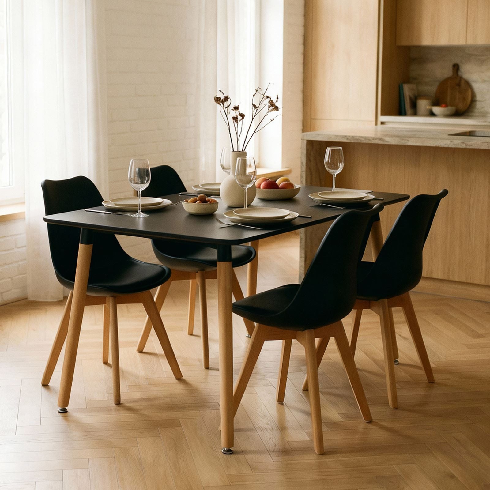 IDIMEX Essgruppe SHANNON ABBY, (5-tlg), Esstisch klein 120x70 cm mit 4 Stühlen skandinavisches Design Schwarz