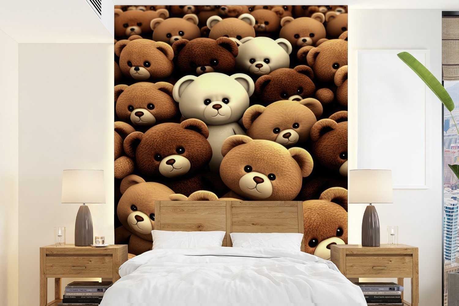 (4 - Montagefertig St), Wohnzimmer, Tapete Jungen Bär Teddybär bedruckt, - - Wandtapete Fototapete Teddy für MuchoWow Vinyl - Mädchen, Matt, - Braun