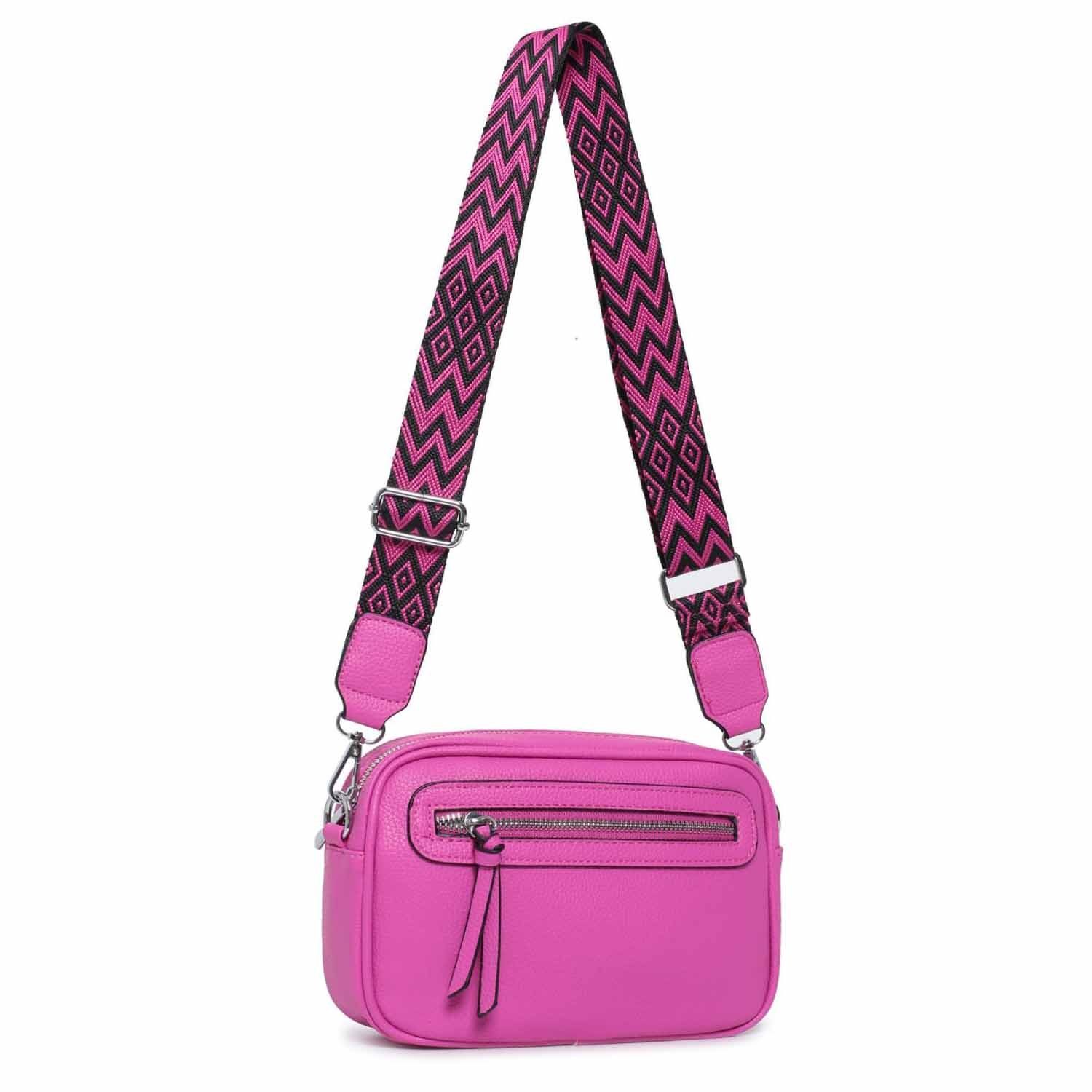 ITALYSHOP24 Schultertasche Damen Umhängetasche CrossBody Brusttasche Crossover Handtasche Reise (Tasche mit einem breitem Muster Stoffgurt/Umhängeband), Bodybag Cross Bag Schmucktasche Gürteltasche Muster Taschengurt Clutch