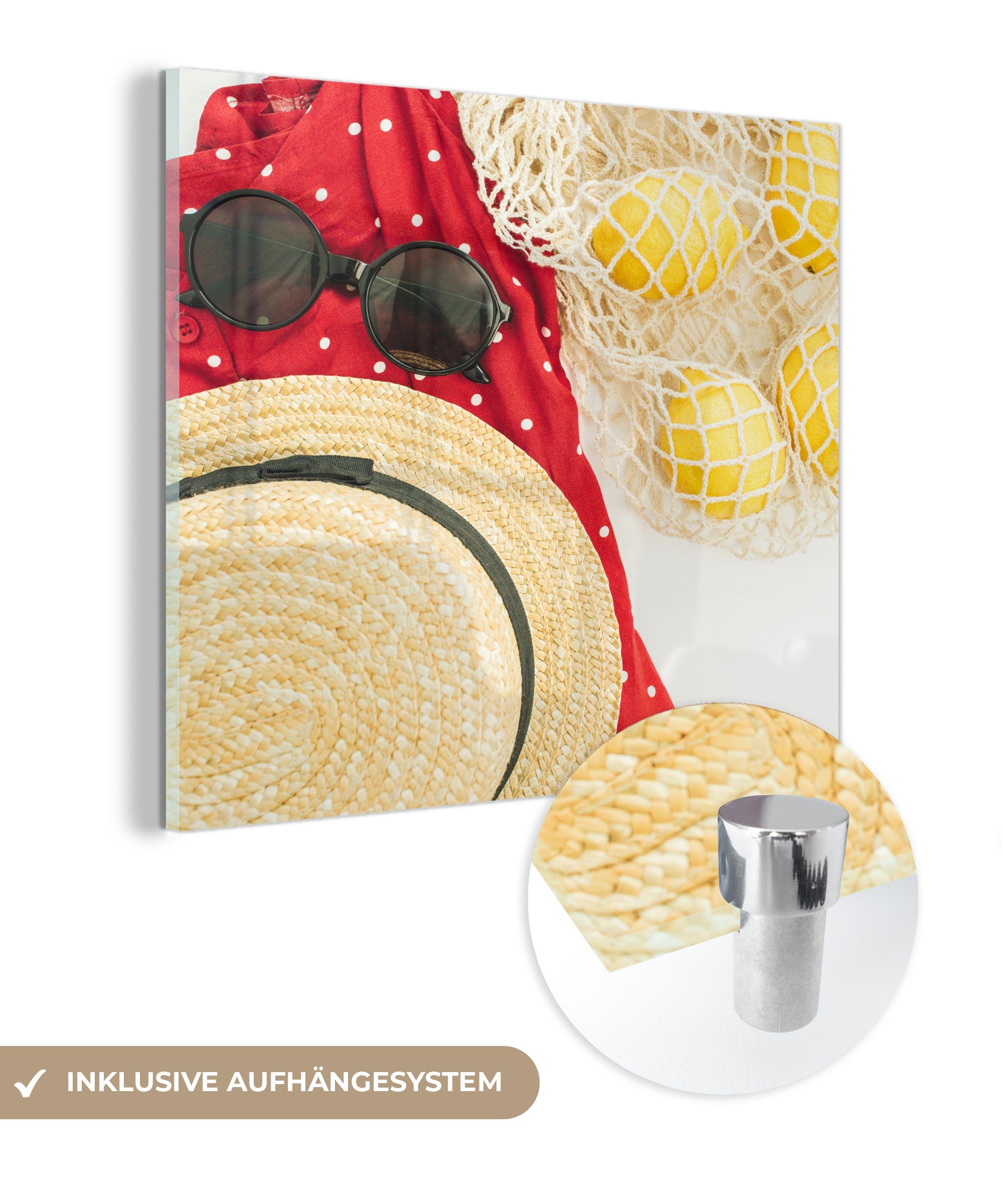(1 - Bilder Glasbilder - Glas Hut Wandbild Glas auf Zitrone, auf Sonnenbrille - - Acrylglasbild Foto MuchoWow - Wanddekoration St),