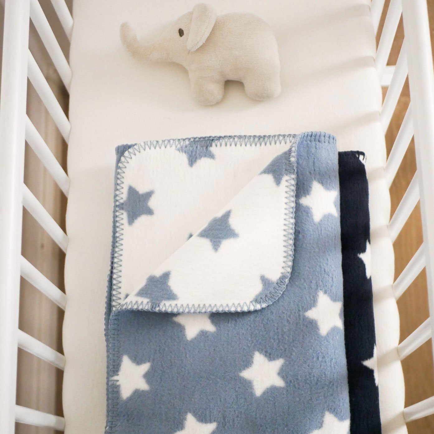 Sternen kids&me, Babys ÖKOTEX - Decke hellblau blaue für kuschelig und Babydecken weiche mit Babydecke Bio-Baumwolle aus dunkelblau, 100%