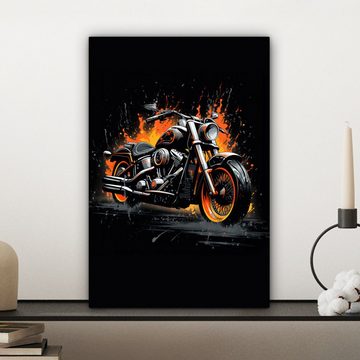 OneMillionCanvasses® Leinwandbild Motorrad - Fahrrad - Flammen - Orange - Schwarz - Graffiti, (1 St), Leinwandbild fertig bespannt inkl. Zackenaufhänger, Gemälde, 20x30 cm