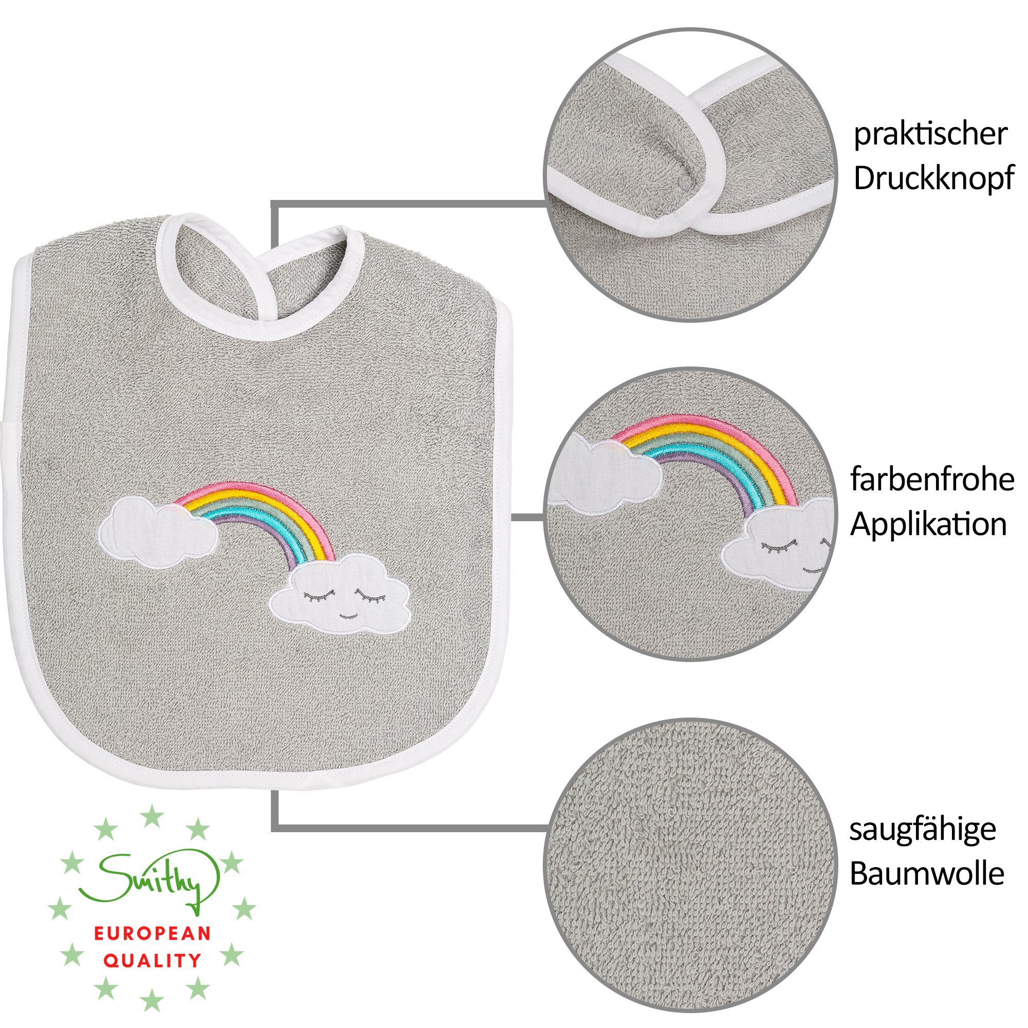 Smithy Handtuch Set 3-tlg. mit Set Regenbogen/Wolke, Kapuzenhandtuch, 3-tlg), (Spar-Set, aus Lätzchen Waschlappen Frottee, und