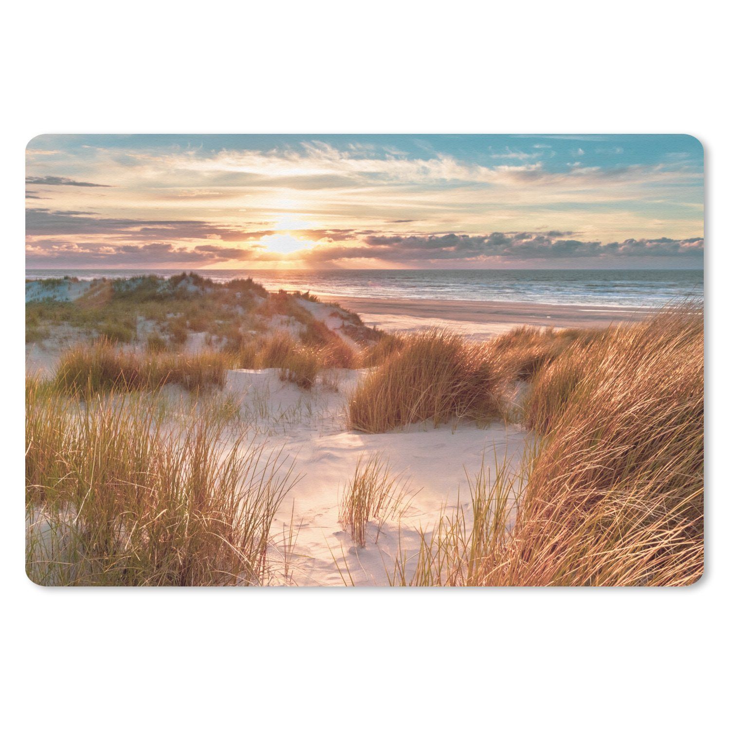 MuchoWow Mauspad Düne - Pflanzen - Sonnenuntergang - Strand - Meer (1-St), Mouse pad Klein, Gaming Deko, PC Zubehör, 27x18 cm