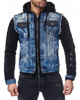 Cipo & Baxx Jeansjacke Kapuzen Sweatjacke (1-St) Im Westen Look mit ausgefransten Saum