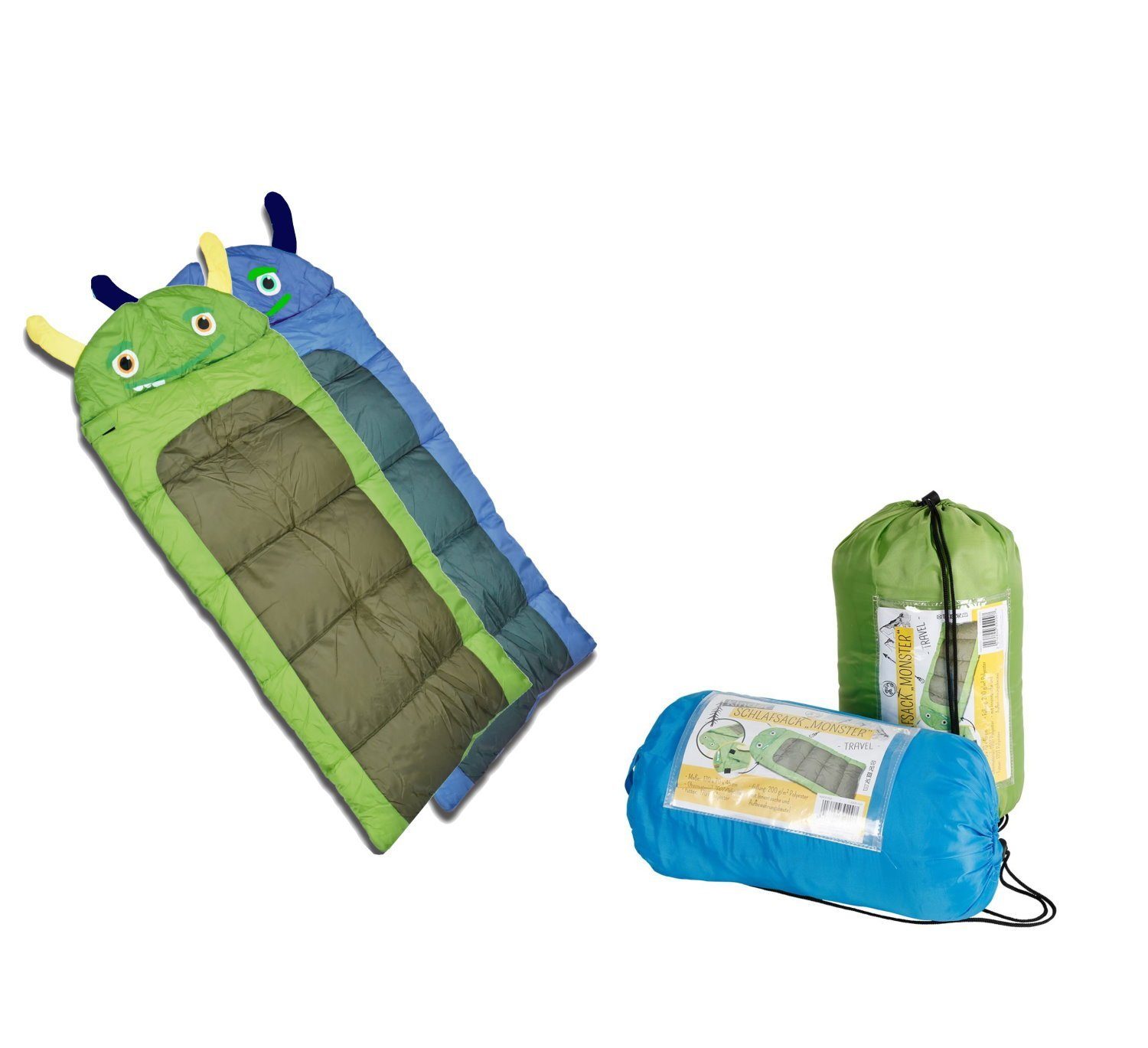 dynamic24 Kinderschlafsack, Junior Kinder Schlafsack Monster Decke 170cm Kinderschlafsack  Camping Outdoor