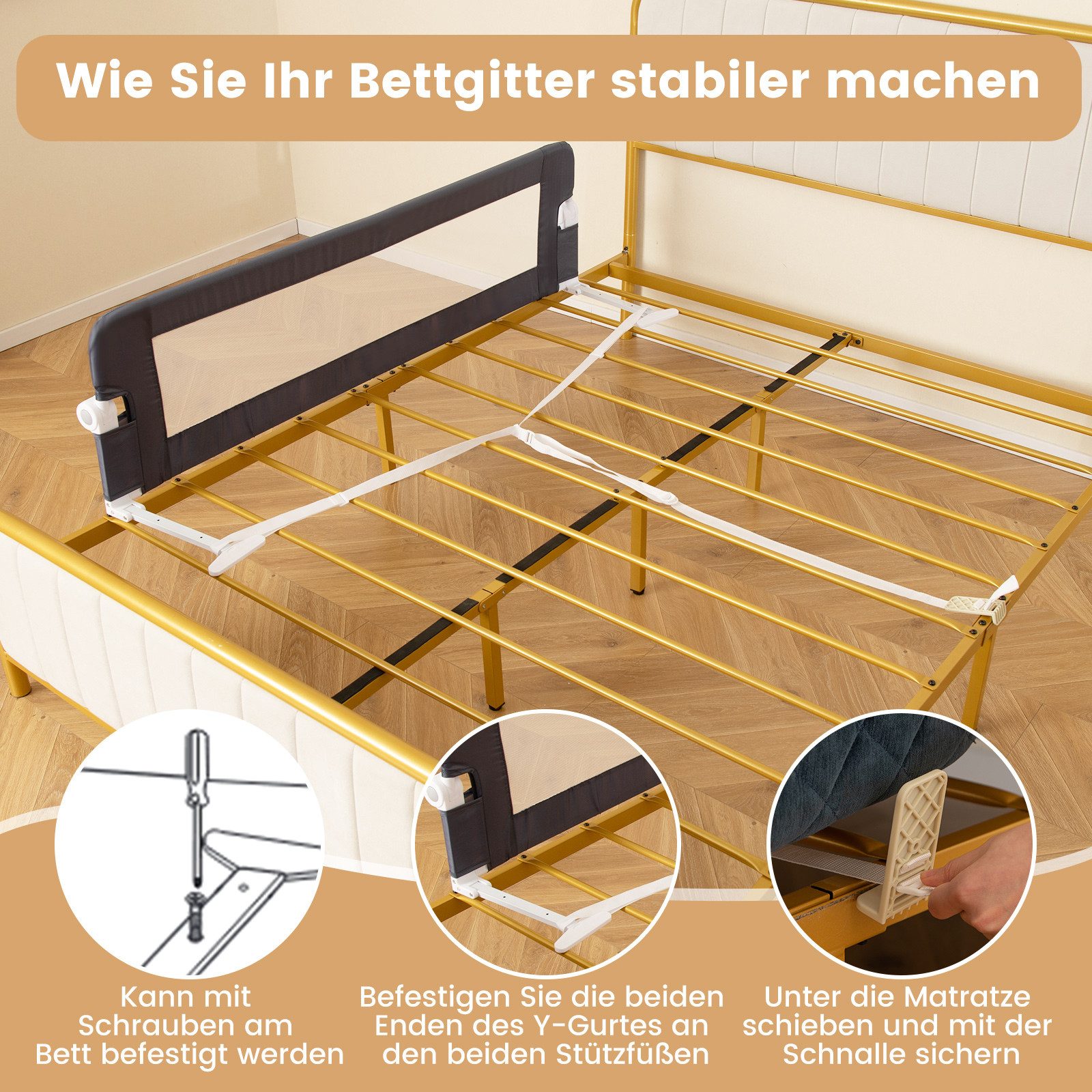 COSTWAY Bettschutzgitter Bettgitter, Babybettgitter, 150 x 42 cm