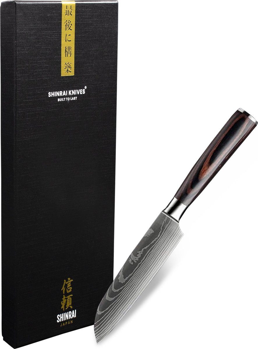Shinrai Japan Damastmesser Kochmesser 13 cm - Japanisches Messer mit Damaskusmuster, Handgefertigt bis ins Detail