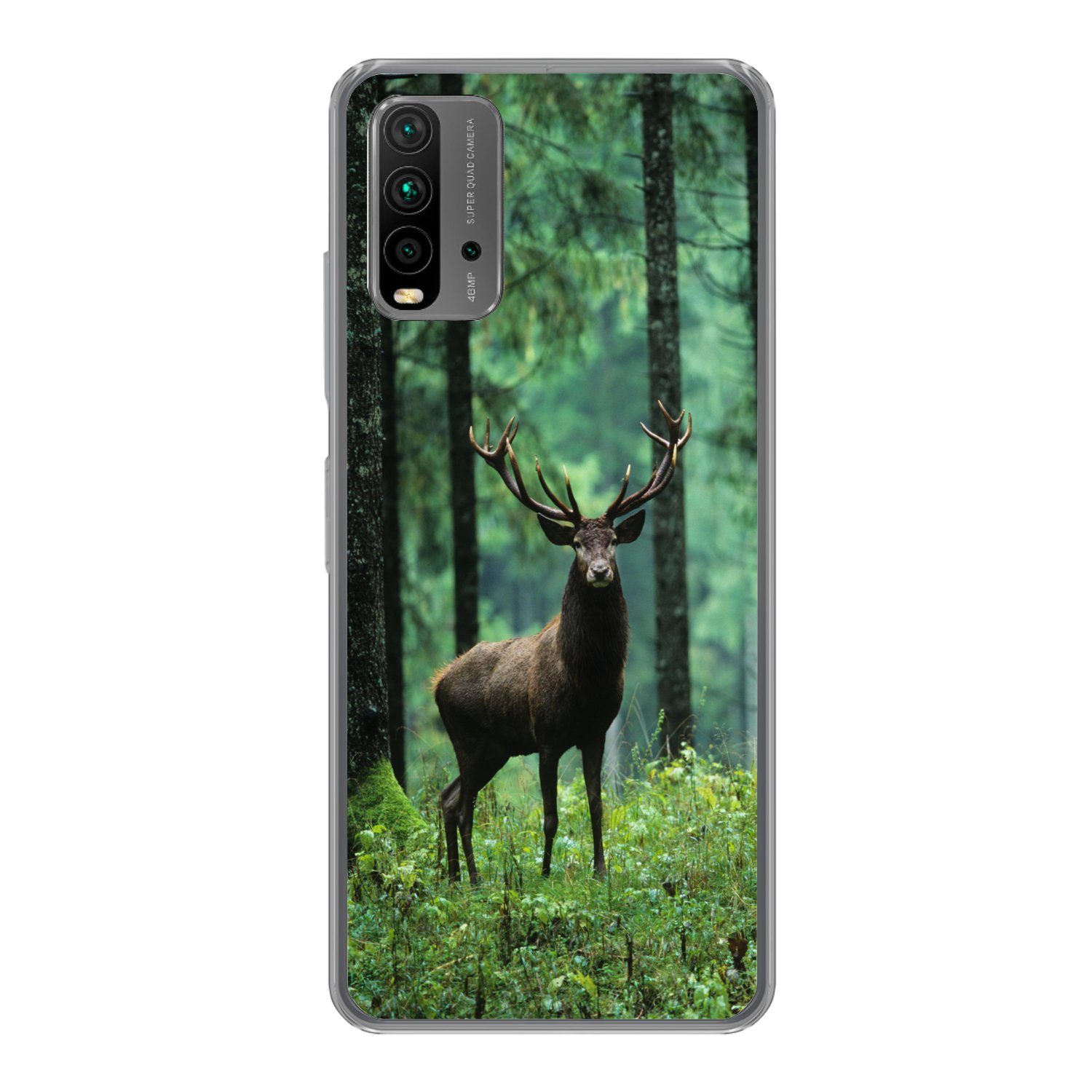 MuchoWow Handyhülle für Xiaomi Redmi 9T Hirsche - Wald - Bäume - Tiere - Natur, Phone Case, Silikon, Schutzhülle Dünn