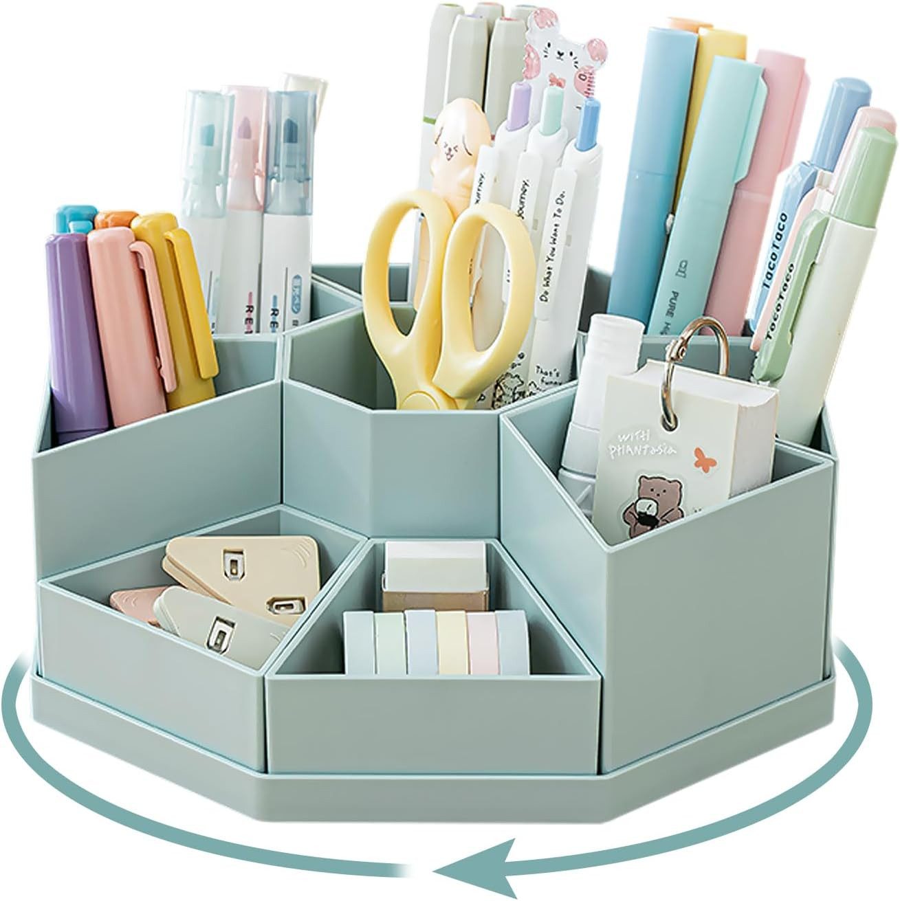 FELIXLEO Küchenorganizer-Set Drehbarer Stiftehalter Blau 9 Fächer Schreibtisch Organizer Abnehmbar