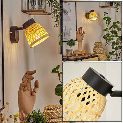 hofstein Wandleuchte »Meretto« moderne Wandlampe aus Metall/Rattan in Schwarz/Natur, ohne Leuchtmittel, verstellbar, mit Schirm in Gitter-Optik und Lichteffekt, E14