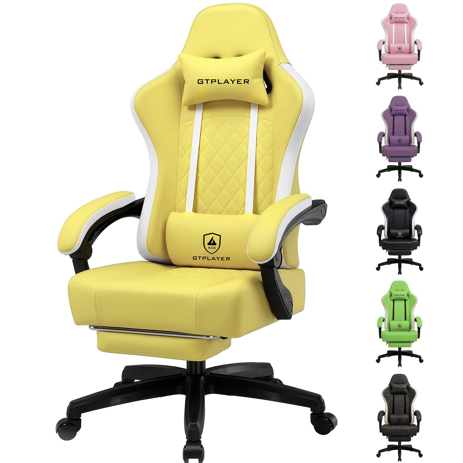 GTPLAYER Gaming-Stuhl Ergonomischer Gaming Sessel Schreibtischstuhl aus Stoff/Kunstleder (Pacekung), Federsitzkissen mit Fußstütze