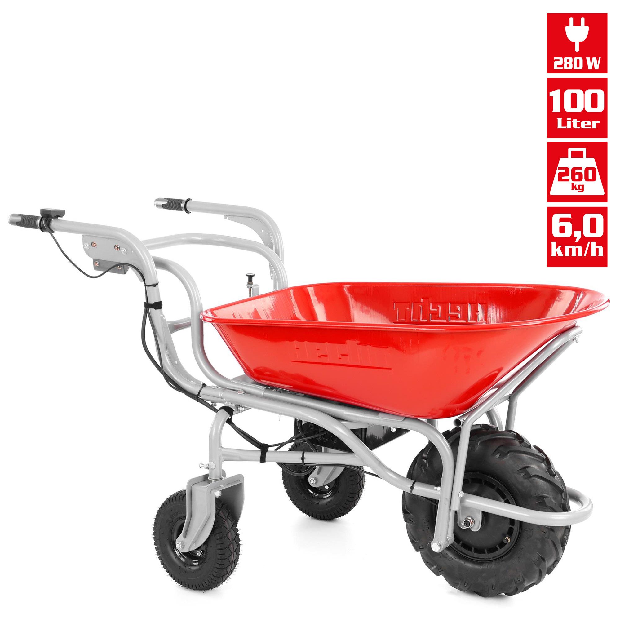Hecht Motorschubkarre 2623 Akku-Muldenkipper Elektro 280 W 260 kg Tragkraft, 100 l, bürstenloser Motor, LED-Ladeanzeige, Luftreifen Stollenprofil
