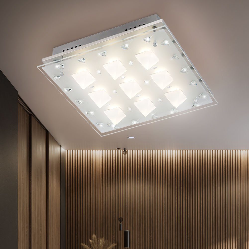 Deckenlampe Wohnzimmerlampe LED Kristall fest Deckenleuchte, etc-shop chrom verbaut, LED-Leuchtmittel Deckenleuchte LED Warmweiß,