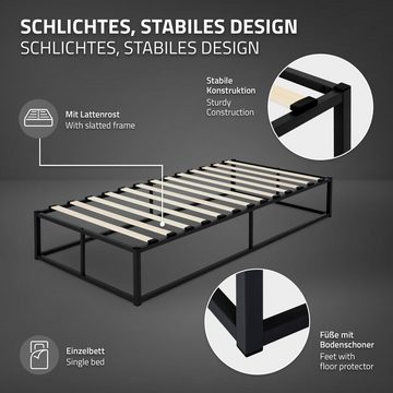 ML-DESIGN Metallbett Bett für Schlafzimmer mit Lattenrost auf Stahlrahmen robust, Gästebett 90x200 cm Schwarz mit Matratze 16cm leichte montage Bett
