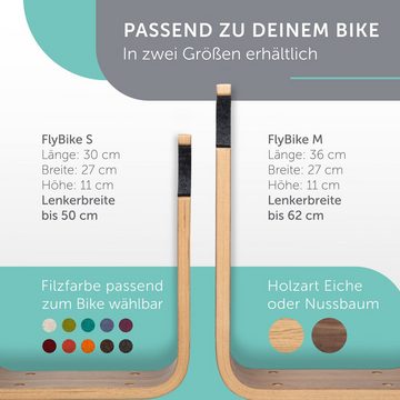 madeco Fahrradwandhalterung FlyBike Fahrrad Wandhalterung Holz - Design Fahrradhalter für Wohnung (mit Fischer Dübeln und Wollfilz Rahmenschutz), für Rennrad, Fixie, Singlespeed, Gravel Bike, Mountainbike