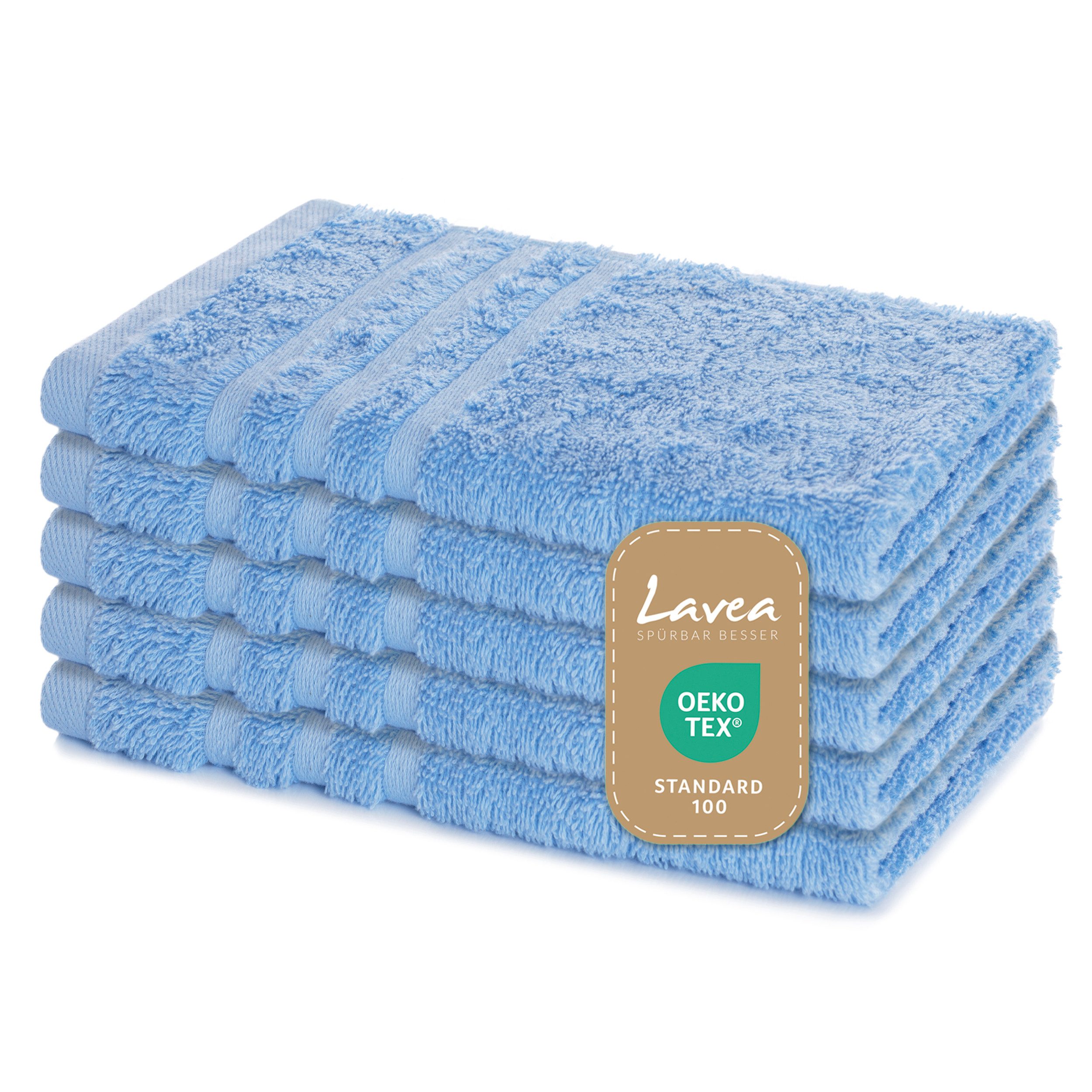 Lavea Gästehandtuch 5er Set Gästehandtücher, Elena Frottee, 30x50 cm Gästetuch, 100% Baumwolle (5er Set), 500 g/m² Frottier, weich & saugstark, pflegeleicht