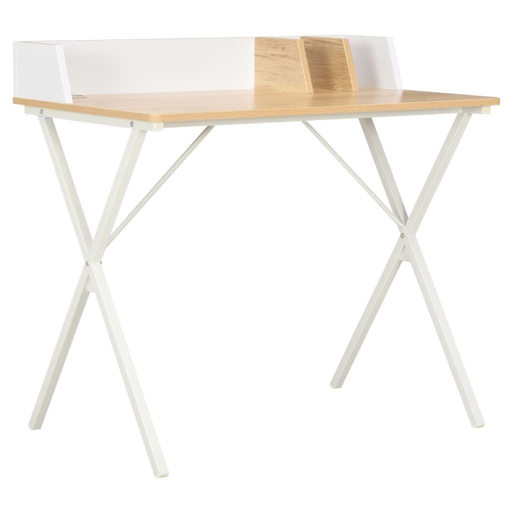 furnicato Schreibtisch Weiß und Natur 80x50x84 cm | Schreibtische