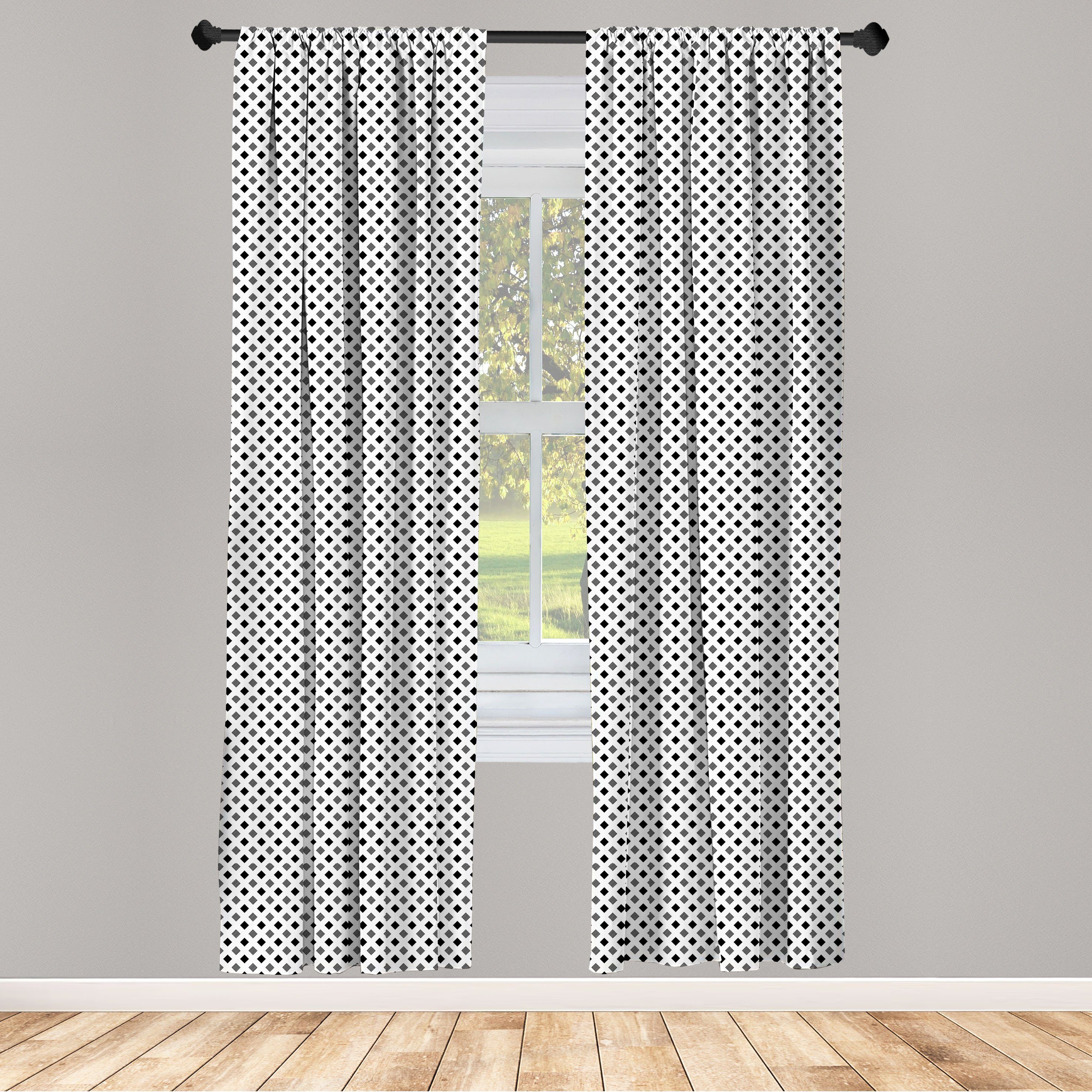Gardine Vorhang für Wohnzimmer Schlafzimmer Dekor, Abakuhaus, Microfaser, Schwarz und weiß Minimalistischen Stil Squares